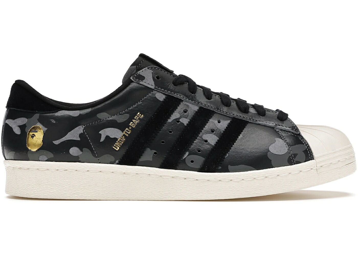 アディダス スーパースター アンディフィーテッド 黒色 ブラック カモ柄 ゴールド 白色 ホワイト スニーカー メンズ ADIDAS SUPERSTAR 80S UNDEFEATED BAPE BLACK CAMO / BLACK CAMO GOLD RUNNING WHITE|スニケス