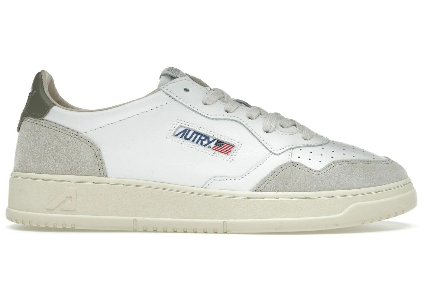 なめし革 白いこと 白いこと 緑 緑であること ベージュ スニーカー メンズ AUTRY MEDALIST LEATHER LOW WHITE COVERT GREEN BEIGE / WHITE COVERT GREEN