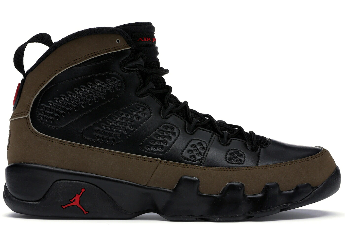 ナイキ ジョーダン オリーブ 黒いこと 黒いこと 赤 赤いこと スニーカー メンズ JORDAN 9 RETRO OLIVE (2012) / BLACK LIGHT OLIVE VARSITY RED