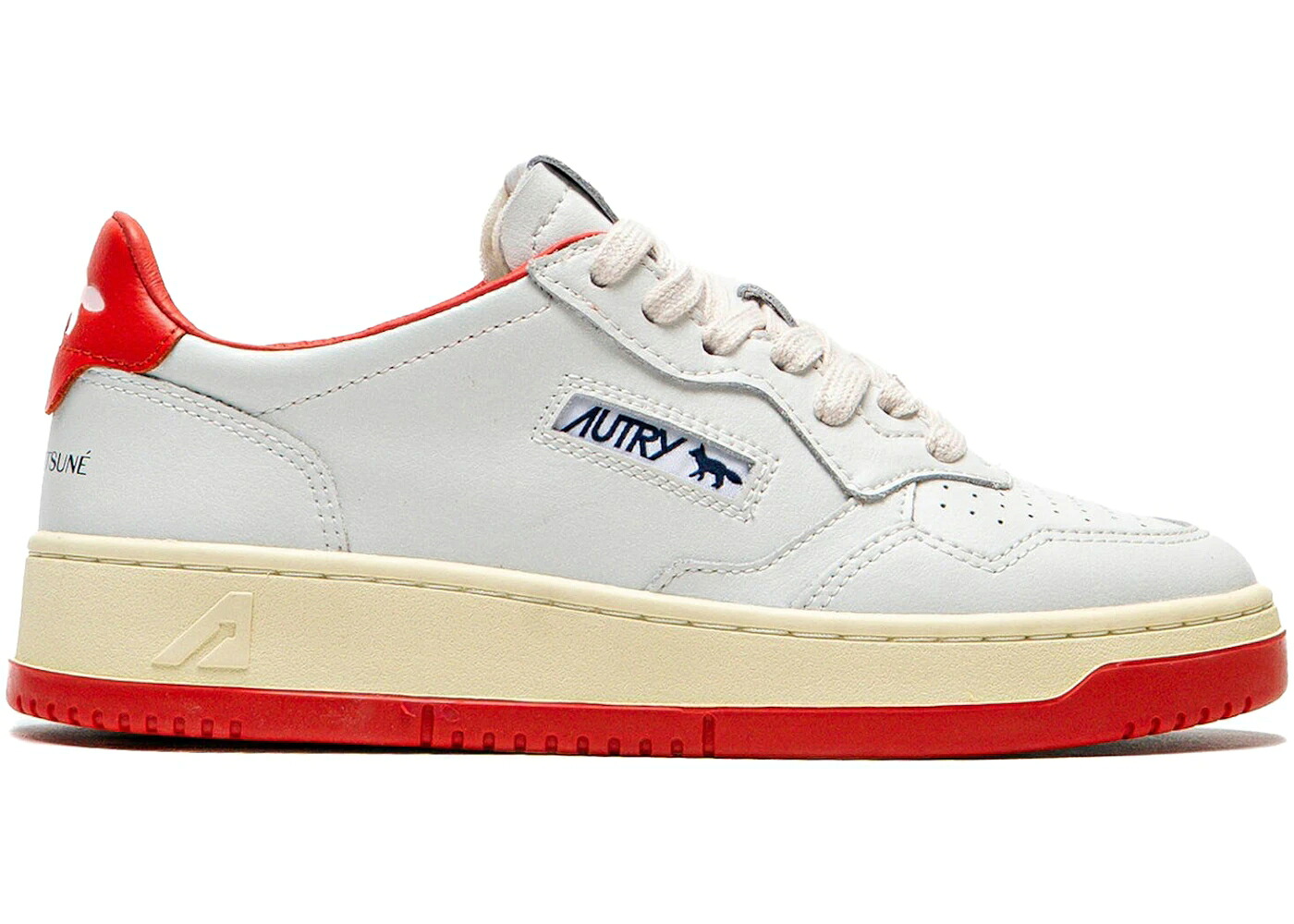 なめし革 白いこと 白いこと 赤 赤いこと WOMEN\u0027S スニーカー レディース AUTRY MEDALIST LEATHER LOW MAISON KITSUN WHITE RED (WOMEN\u0027S) / WHITE RED