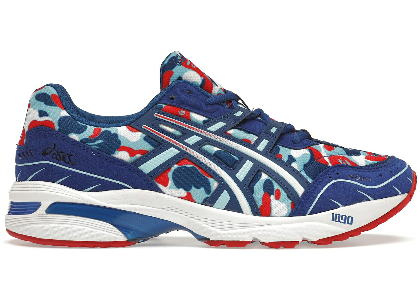 アシックス カモ柄 青色 ブルー 赤 レッド 白色 ホワイト スニーカー メンズ ASICS GEL-1090 A BATHING APE FRANCE CAMO / BLUE RED WHITE