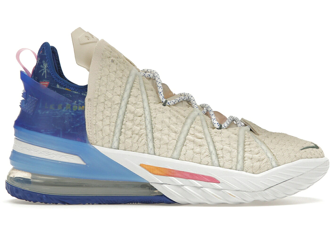 ナイキ レブロン 皮膚軟化剤 取り組み 天使の都市 取り組みロイヤル 青 青色 スニーカー メンズ NIKE LEBRON 18 LOS ANGELES BY DAY / LIGHT CREAM GAME ROYAL SPIRAL