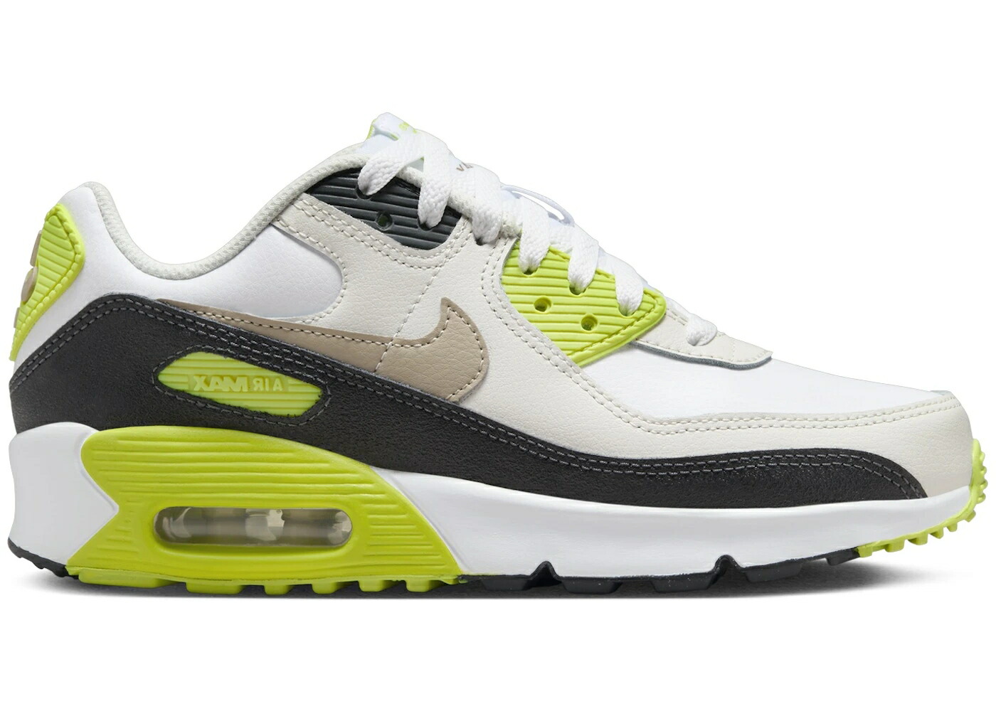 ナイキ マックス 白色 ホワイト 灰色 グレー カーキ エアマックス ジュニア キッズ NIKE AIR MAX 90 WHITE CYBER DARK SMOKE GREY KHAKI (GS) / WHITE CYBER DARK SMOKE GREY ベビー マタニティ スニーカー