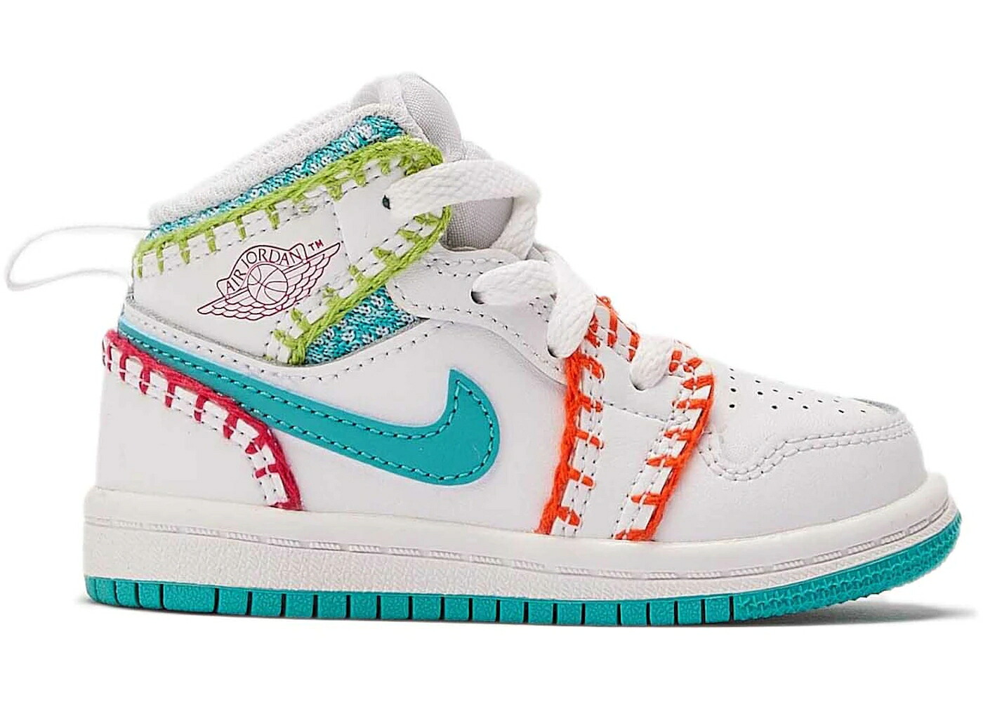 ナイキ ジョーダン ミッド 混雑時 サクラ色 白いこと 白いこと お坊っちゃん キッズ JORDAN 1 MID SE WASHED TEAL RUSH PINK (TD) / WHITE WASHED TEAL RUSH PINK RUSH