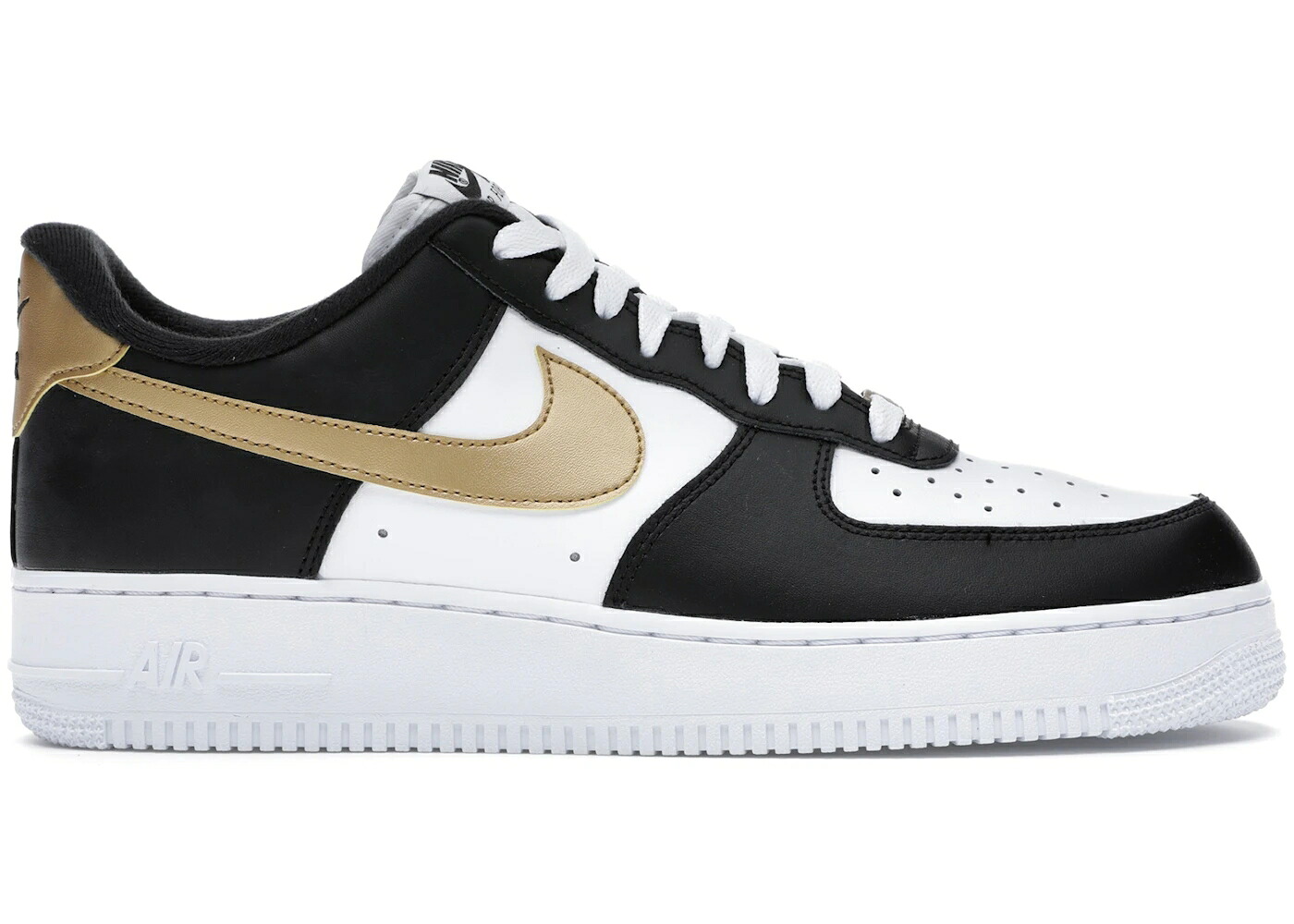 ナイキ 黒色 ブラック 白色 ホワイト ゴールド エアフォース スニーカー メンズ NIKE AIR FORCE 1 LOW BLACK WHITE METALLIC GOLD / BLACK WHITE METALLIC GOLD｜スニケス