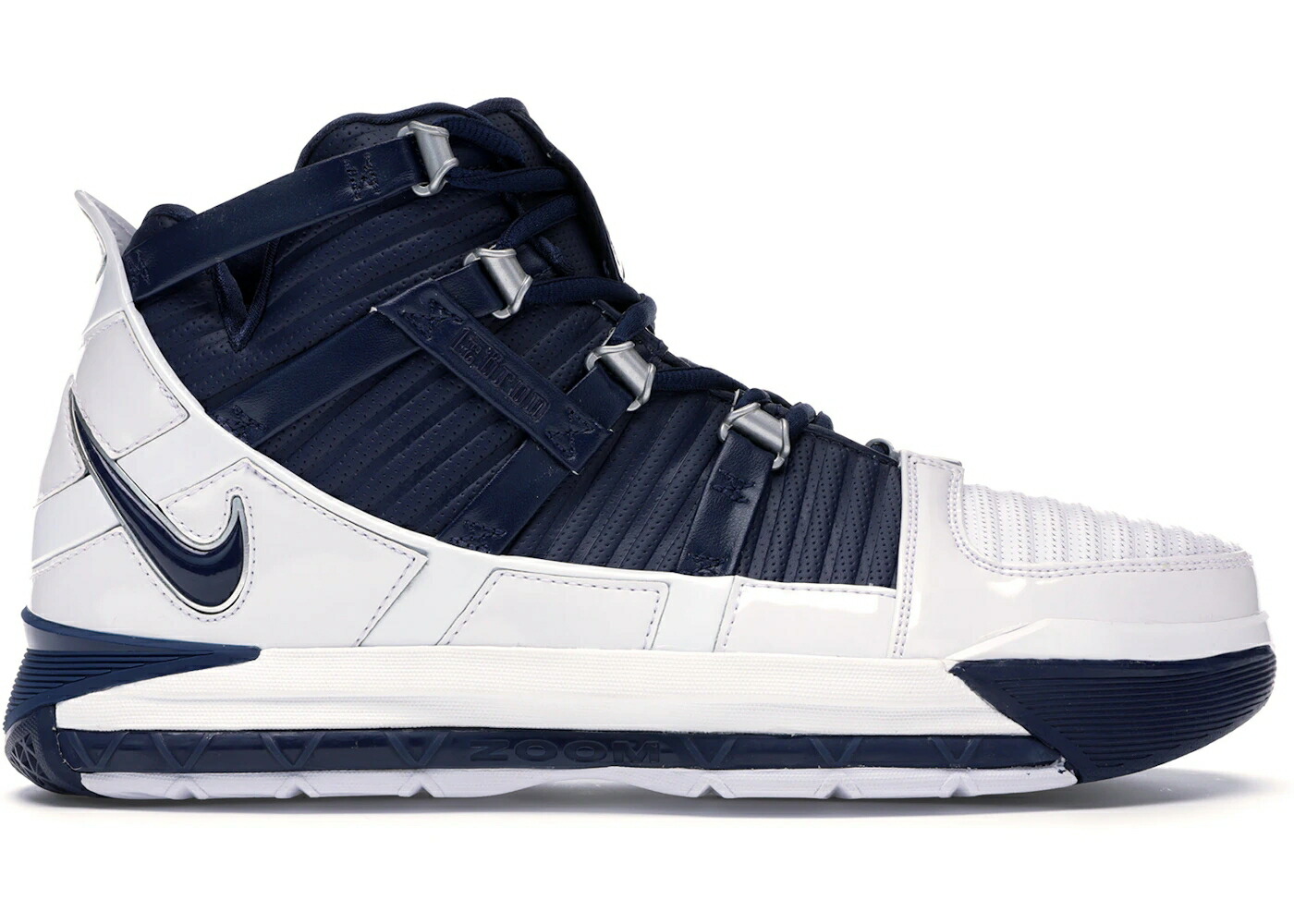 ナイキ レブロン 紺色 ネイビー 白色 ホワイト 銀色 シルバー スニーカー メンズ NIKE LEBRON 3 MIDNIGHT NAVY (2019) / WHITE METALLIC SILVER MIDNIGHT