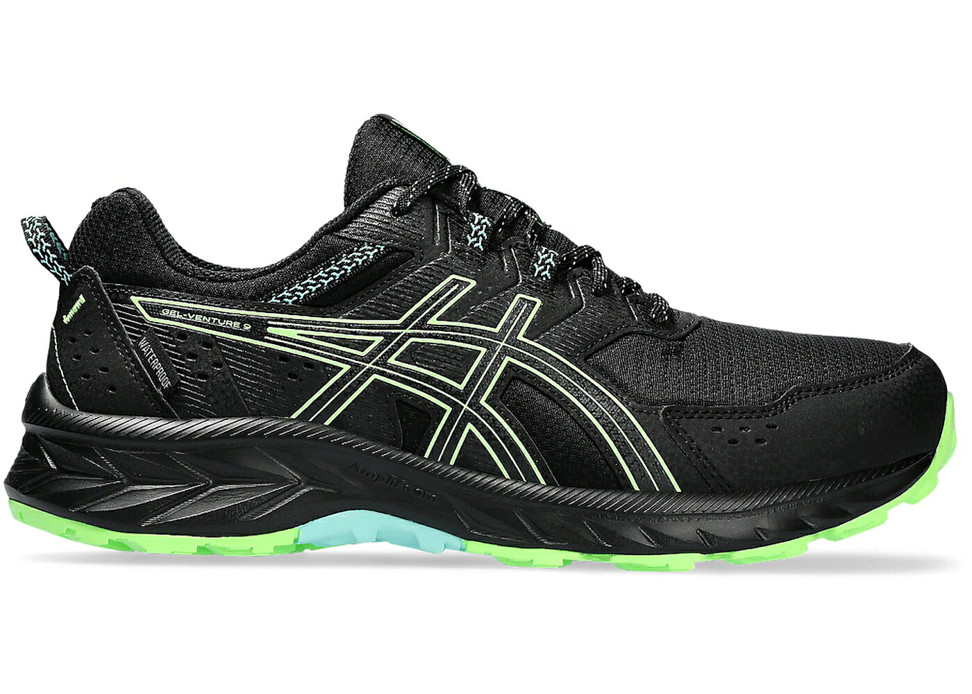 アシックス 黒色 ブラック 緑 グリーン スニーカー メンズ ASICS GEL-VENTURE 9 WATERPROOF BLACK ILLUMINATE GREEN / BLACK ILLUMINATE GREEN｜スニケス