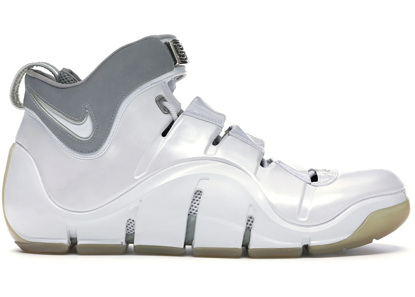 ナイキ レブロン 白色 ホワイト 銀色 シルバー スニーカー メンズ NIKE LEBRON 4 WHITE CHROME / WHITE WHITE REFLECTIVE SILVER