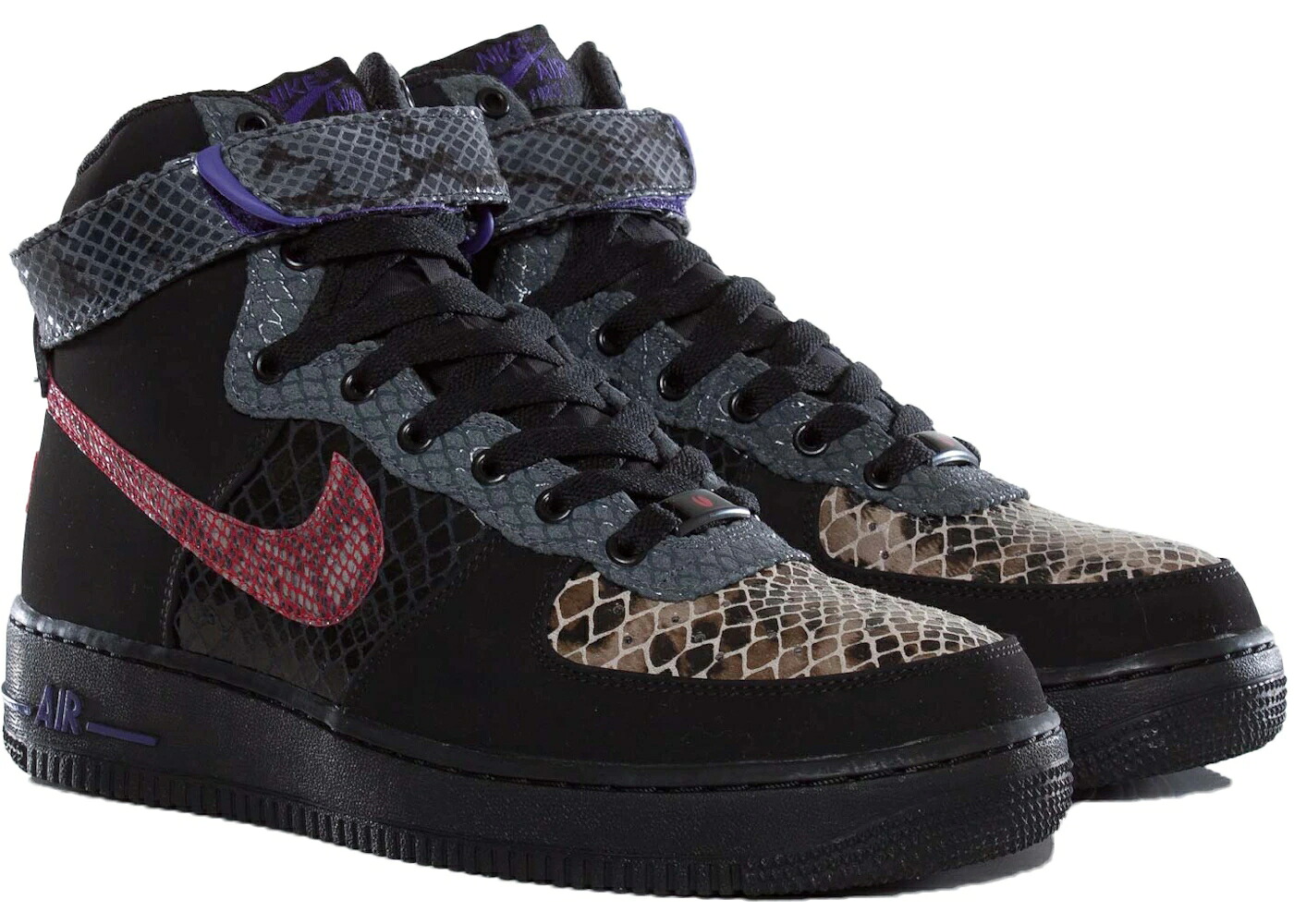 ナイキ ハイ プレミアム 黒色 ブラック 赤 レッド 灰色 グレー エアフォース スニーカー メンズ NIKE AIR FORCE 1 HIGH CMFT PREMIUM YEAR OF THE SNAKE / BLACK UNIVERSITY RED DARK GREY｜スニケス