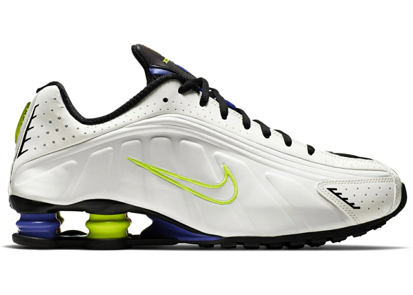 ナイキ ショックス 白色 ホワイト 黒色 ブラック スニーカー メンズ NIKE SHOX R4 WHITE FLASH / WHITE BLACK VOLT｜スニケス