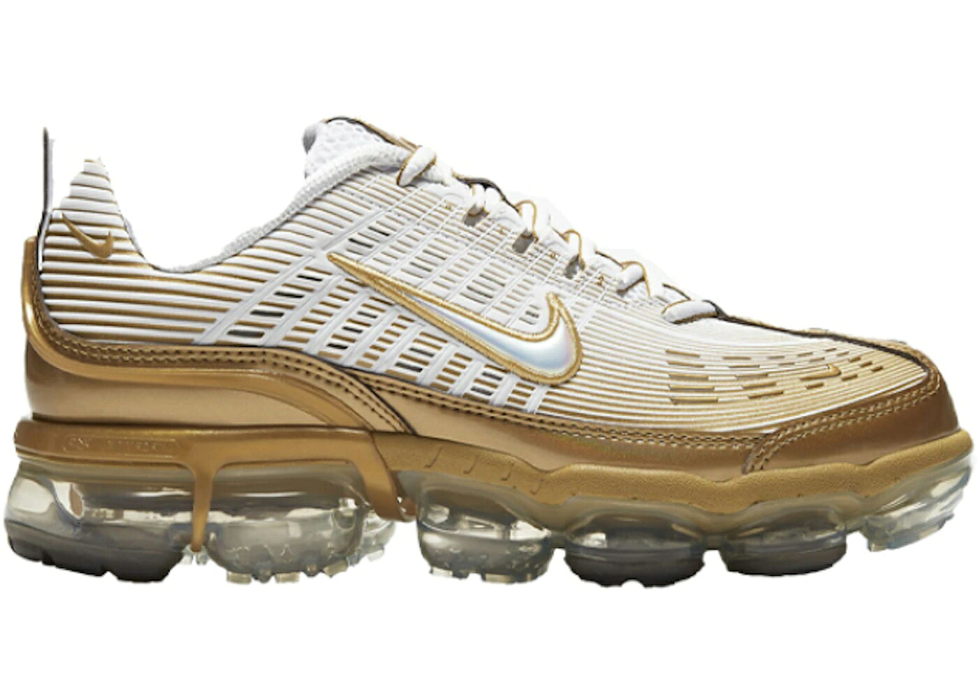 ナイキ 白色 ホワイト ゴールド 黒色 ブラック エアヴェイパーマックス WOMEN'S スニーカー レディース NIKE AIR VAPORMAX 360 WHITE METALLIC GOLD (WOMEN'S) / WHITE METALLIC GOLD BLACK