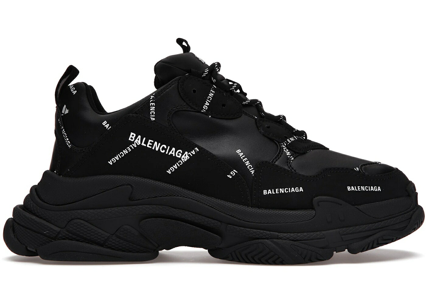 バレンシアガ ロゴ 黒色 ブラック スニーカー メンズ BALENCIAGA TRIPLE S ALLOVER LOGO BLACK /
