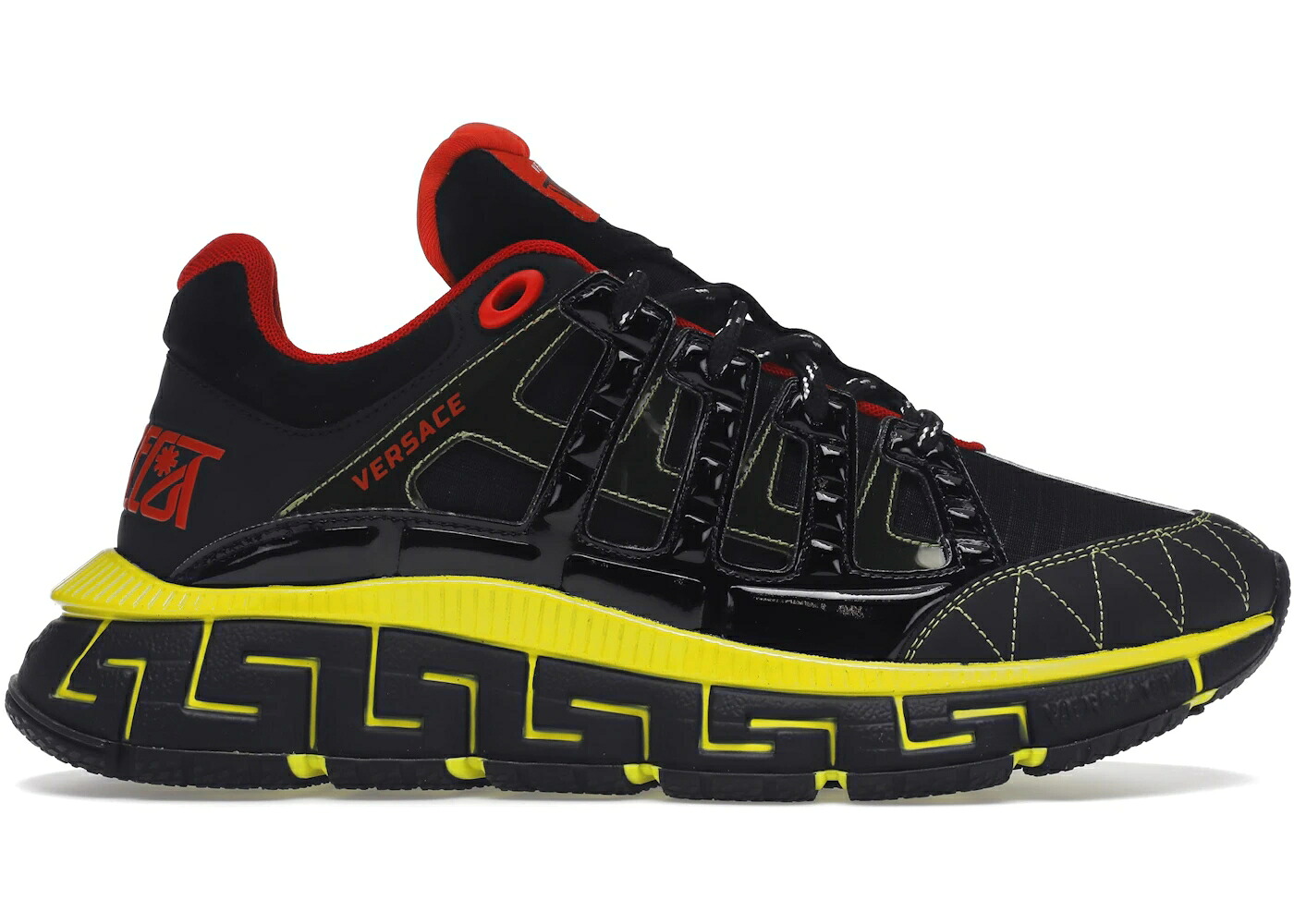 ヴェルサーチェ 黒色 ブラック 赤 レッド 黄色 イエロー スニーカー メンズ 【 VERSACE TRIGRECA BLACK RED YELLOW / BLACK RED YELLOW 】｜スニケス