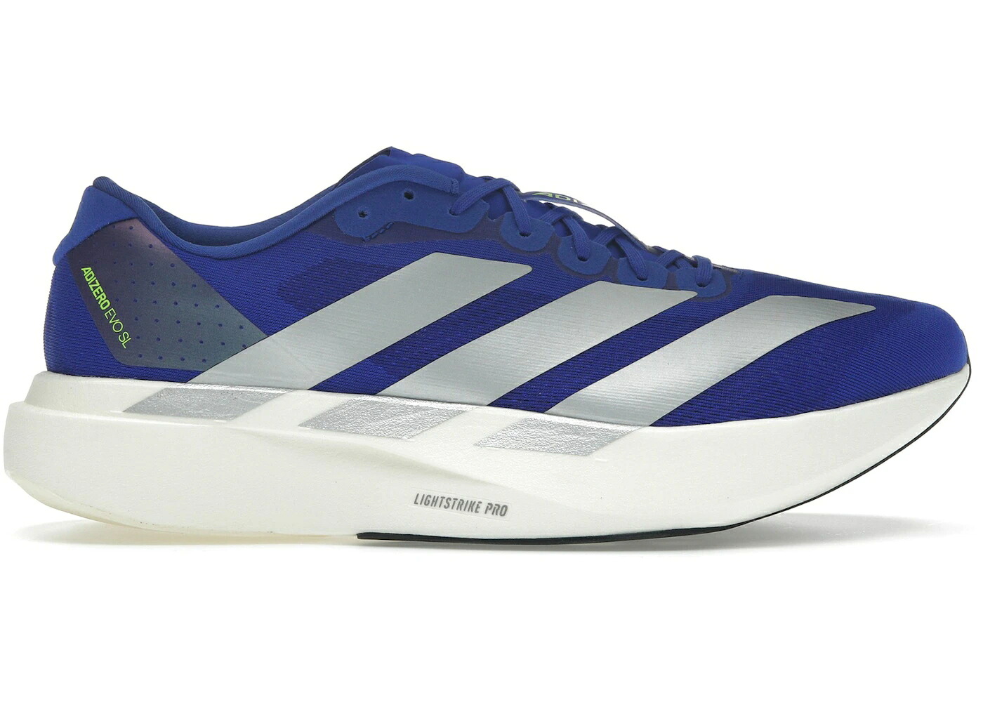 アディダス アディゼロ 青色 ブルー 銀色 シルバー スニーカー メンズ ADIDAS ADIZERO EVO SL LUCID BLUE SILVER / LUCID BLUE SILVER METALLIC LUCID｜スニケス