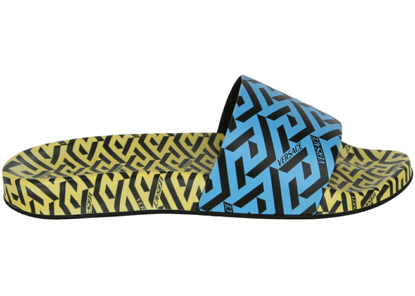 ヴェルサーチェ 黄味がかった 黄色 青み 青色 スニーカー メンズ VERSACE GRECA PRINT SLIDES YELLOW BLUE / YELLOW BLUE