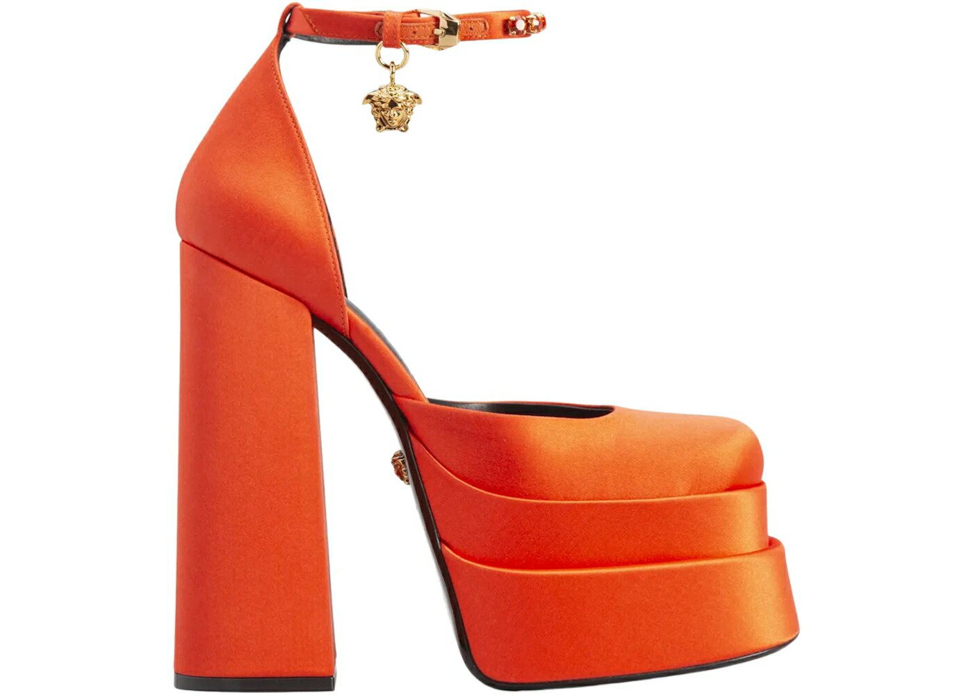 ヴェルサーチェ 橙 オレンジ サテン ゴールド スニーカー レディース VERSACE MEDUSA AEVITAS 155MM PLATFORM PUMPS NEON ORANGE SATIN / NEON ORANGE GOLD