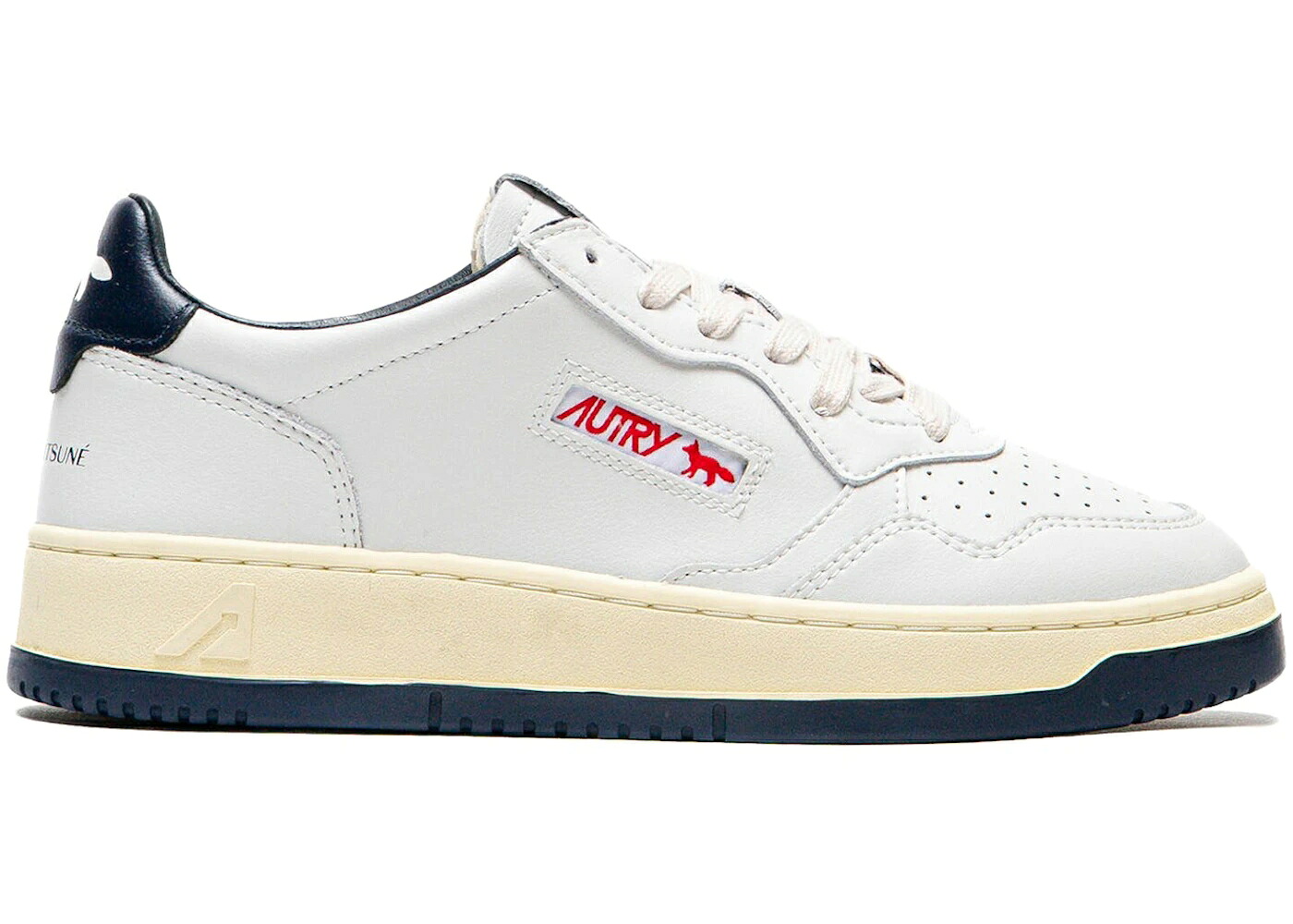 なめし革 白いこと 白いこと 紺色 米国海軍 スニーカー メンズ AUTRY MEDALIST LEATHER LOW MAISON KITSUN WHITE NAVY / WHITE NAVY メンズ靴-靴-スニーカー