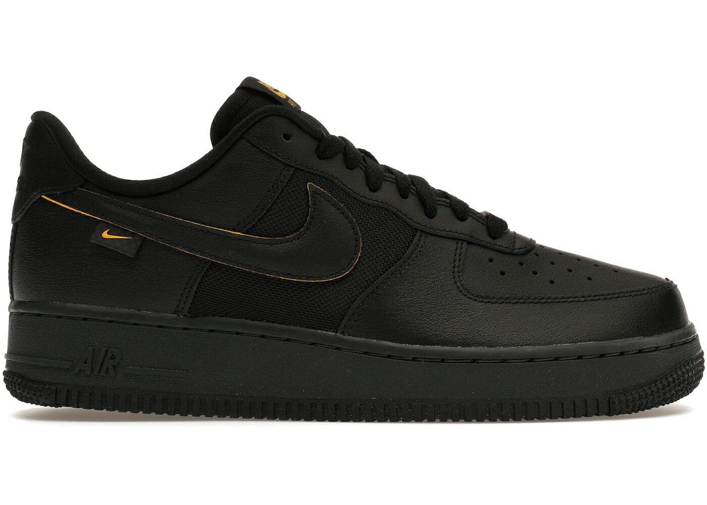 ナイキ 黒いこと 黒いこと ゴールド 黄味がかった 黄色 空軍 \u002707 スニーカー メンズ NIKE AIR FORCE 1 LOW BALLISTIC MESH BLACK UNIVERSITY GOLD / BLACK BLACK YELLOW OCHRE BLACK