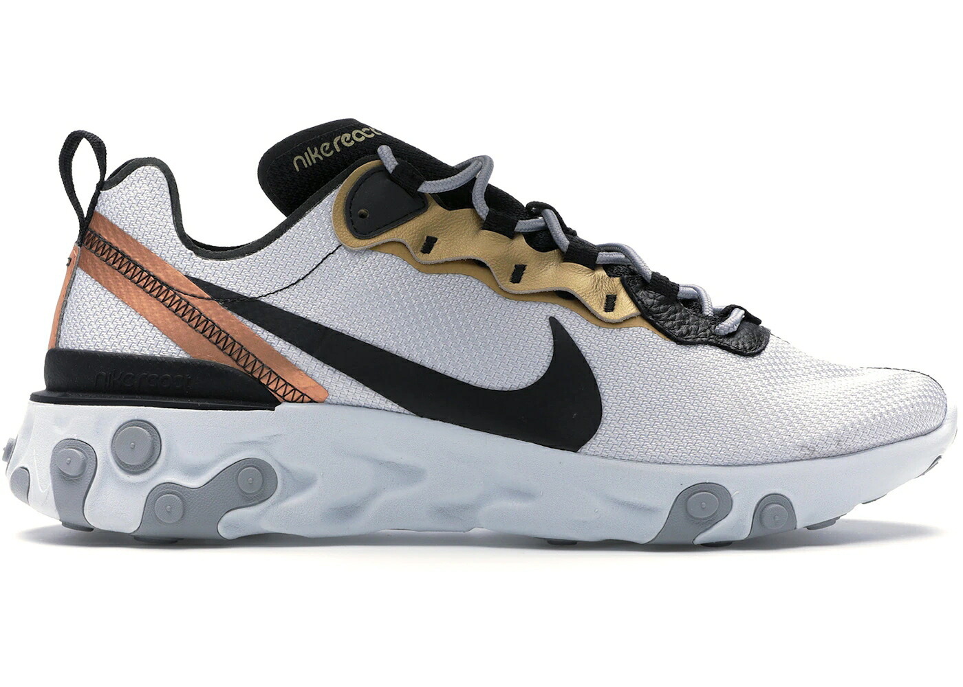 ナイキ リアクト エレメント ゴールド レンジャー ピュア プラチナム 黒色 ブラック スニーカー メンズ NIKE REACT ELEMENT 55 GOLD RANGER / PURE PLATINUM BLACK|スニケス