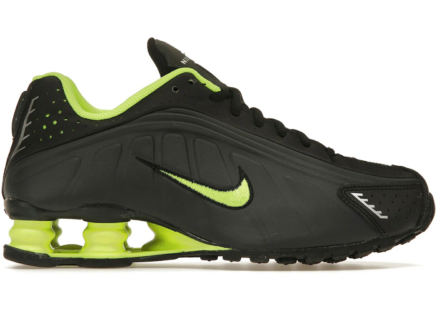 ナイキ ショックス 黒いこと 黒いこと しろがね色 しろがね色 お坊っちゃん キッズ NIKE SHOX R4 BLACK VOLT (GS) / BLACK ANTHRACITE METALLIC SILVER もの言う花 マタニティ スニーカー