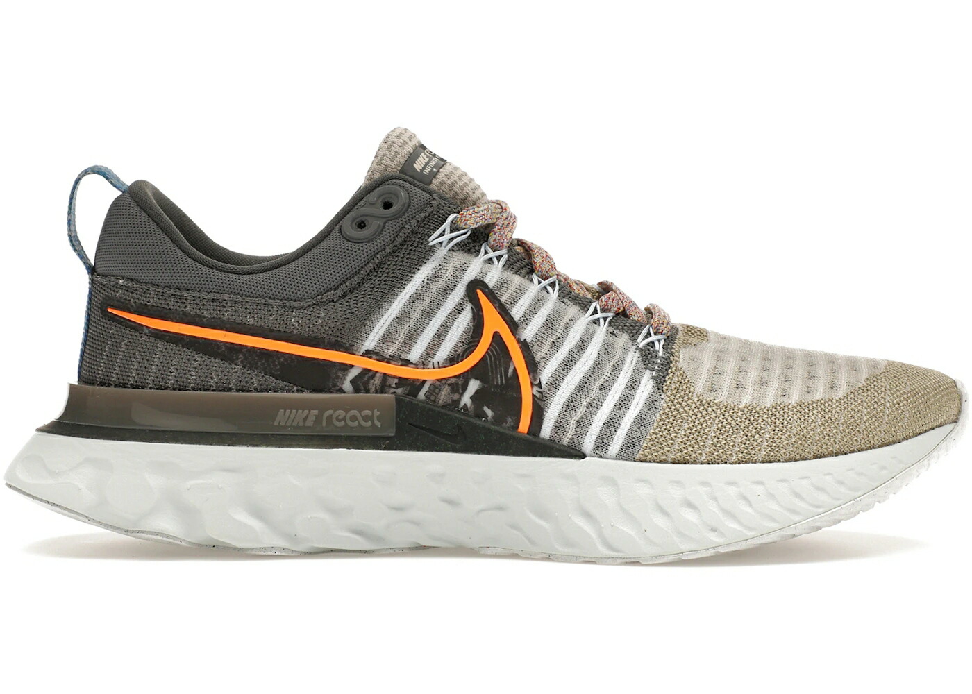 ナイキ リアクト 幽客 飛球編み物 薄墨色 薄墨色 橙 オレンジ色 スニーカー メンズ NIKE REACT INFINITY RUN FLYKNIT 2 LIGHT BONE GREY ORANGE / LIGHT BONE SPORT SPICE IRON GREY
