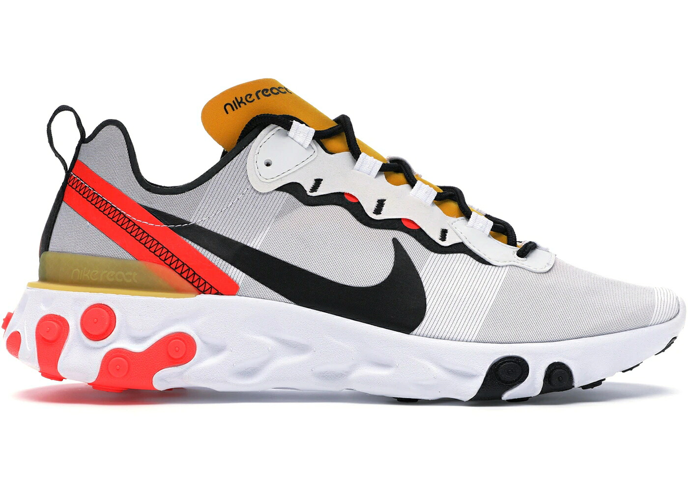 ナイキ リアクト エレメント 白色 ホワイト 黒色 ブラック クリムゾン ゴールド スニーカー メンズ NIKE REACT ELEMENT 55 WHITE BLACK CRIMSON GOLD / WHITE BLACK BRIGHT CRIMSON｜スニケス
