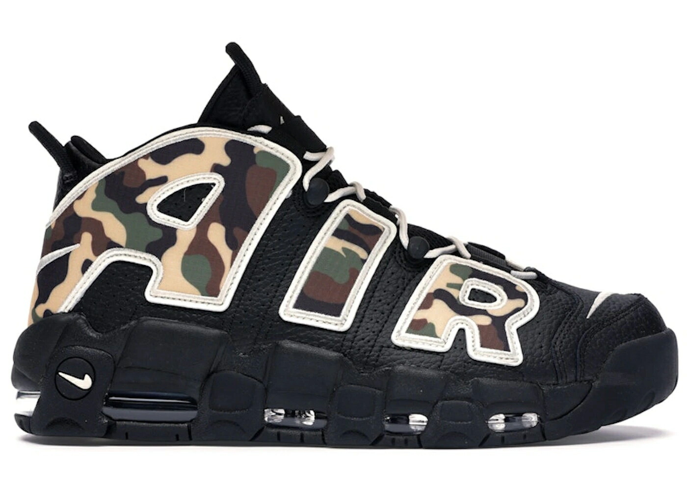 ナイキ 引きあげるペース 家鴨柄 黒いこと 黒いこと エアモアアップテンポ モアテン スニーカー メンズ NIKE AIR MORE UPTEMPO 96 CAMO / BLACK SAIL LIGHT BRITISH TAN