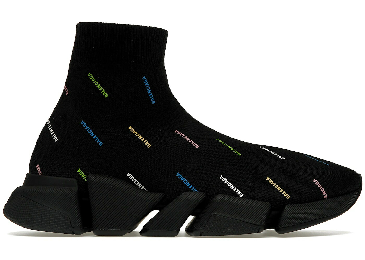バレンシアガ スピード ロゴ ニット 黒色 ブラック 2.0 スニーカー メンズ BALENCIAGA SPEED ALLOVER LOGO RECYCLED KNIT BLACK MULTICOLOR / BLACK MULTICOLOR