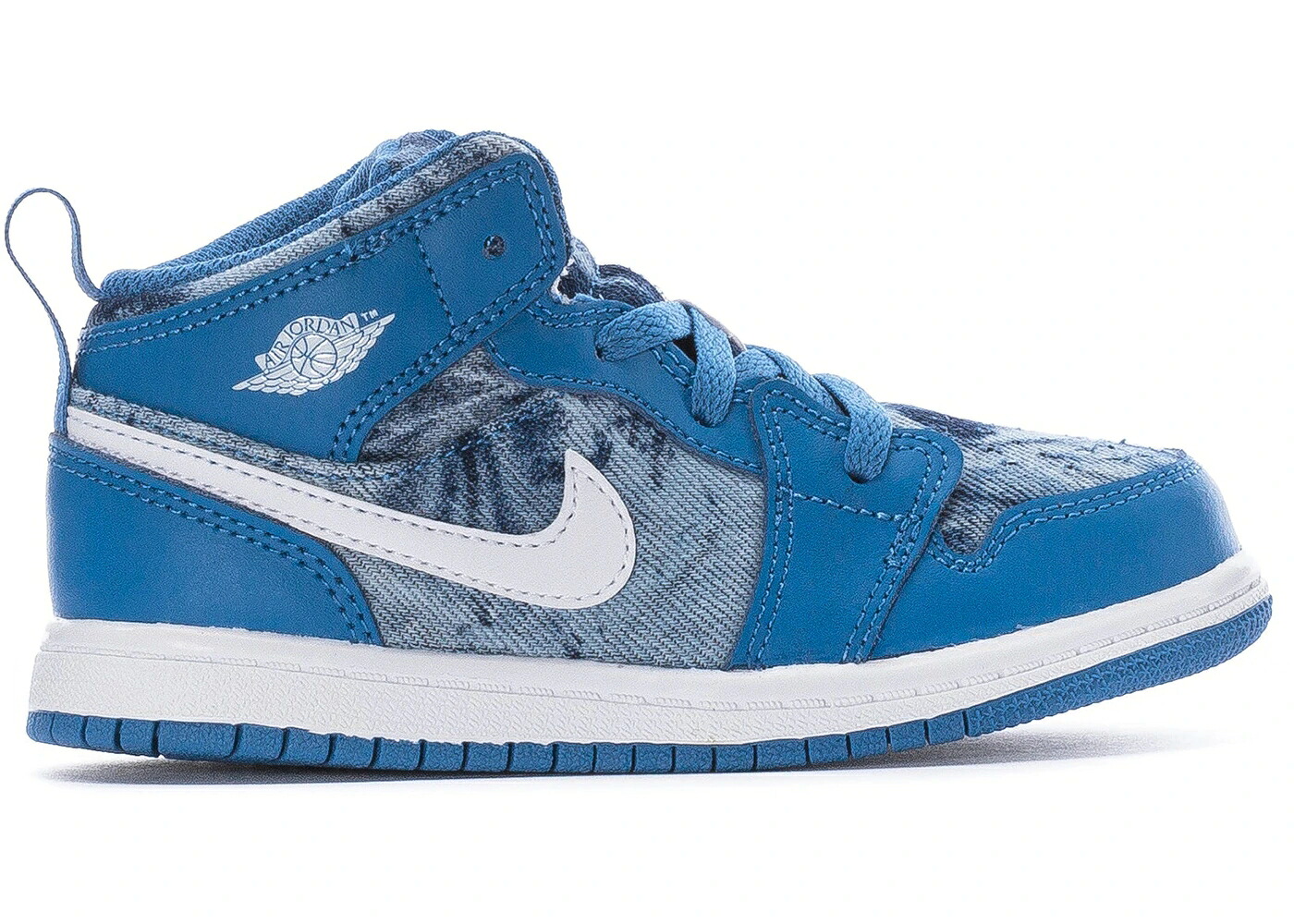 ナイキ ジョーダン ミッド デニム 青色 ブルー 白色 ホワイト ジュニア キッズ JORDAN 1 MID WASHED DENIM (TD) / DUTCH BLUE WHITE