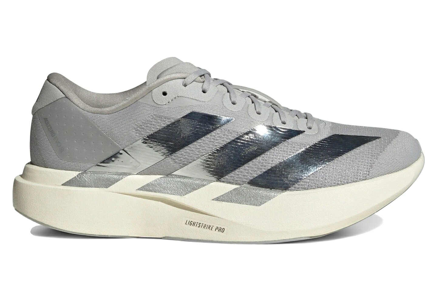 アディダス アディゼロ 薄墨色 薄墨色 しろがね色 しろがね色 スニーカー メンズ ADIDAS ADIZERO EVO SL METALLIC STRIPES GREY SILVER / GREY TWO SILVER METALLIC IRON