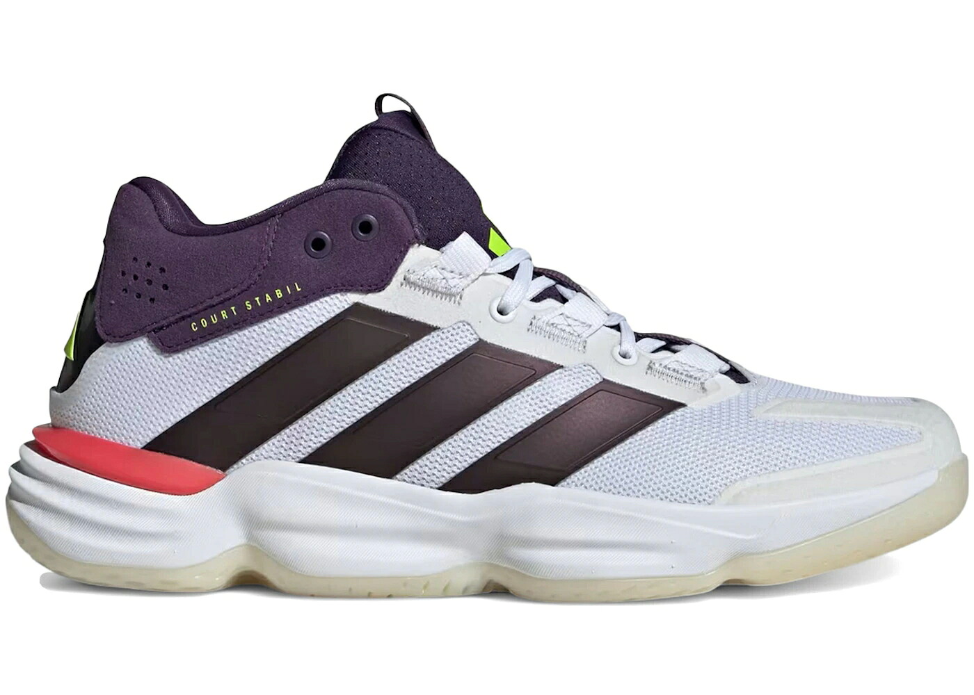 アディダス 厚地の外套 白いこと 白いこと スニーカー メンズ ADIDAS COURT STABIL INDOOR WHITE AURORA PLUM / CLOUD WHITE AURORA METALLIC