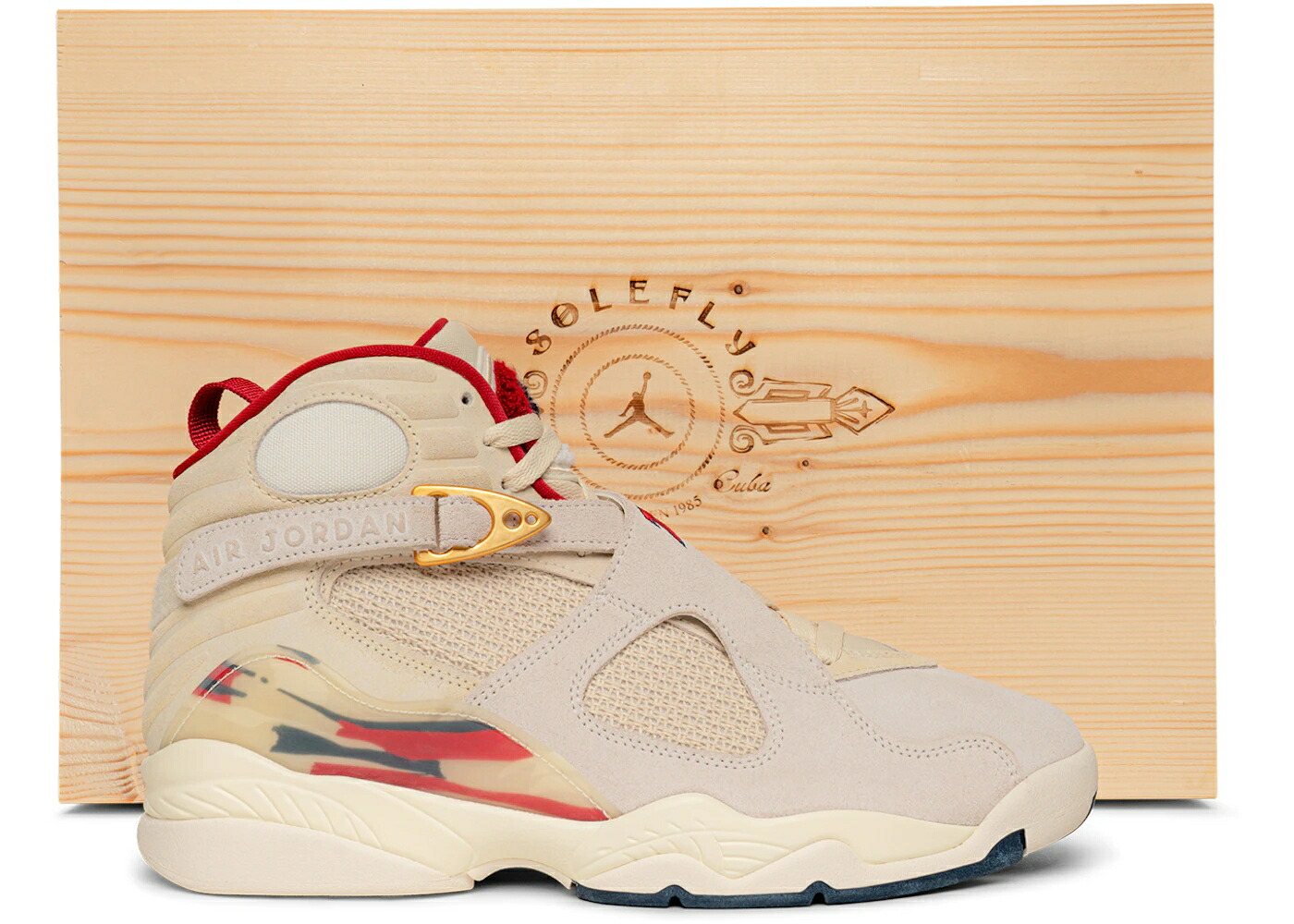 ナイキ ジョーダン 特別 赤 赤いこと スニーカー メンズ JORDAN 8 RETRO SOLEFLY MI CASA ES SU (FRIENDS AND FAMILY SPECIAL BOX) / SAIL FOSSIL VARSITY RED METALLIC