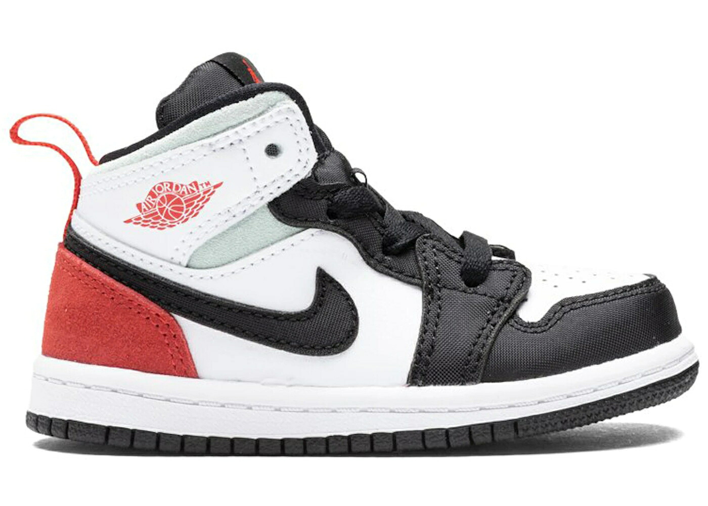 ナイキ ジョーダン ミッド 白色 ホワイト 黒色 ブラック 赤 レッド トラック ジュニア キッズ JORDAN 1 MID SE WHITE BLACK RED SPRUCE (TD) / WHITE TRACK RED BLACK IGLOO