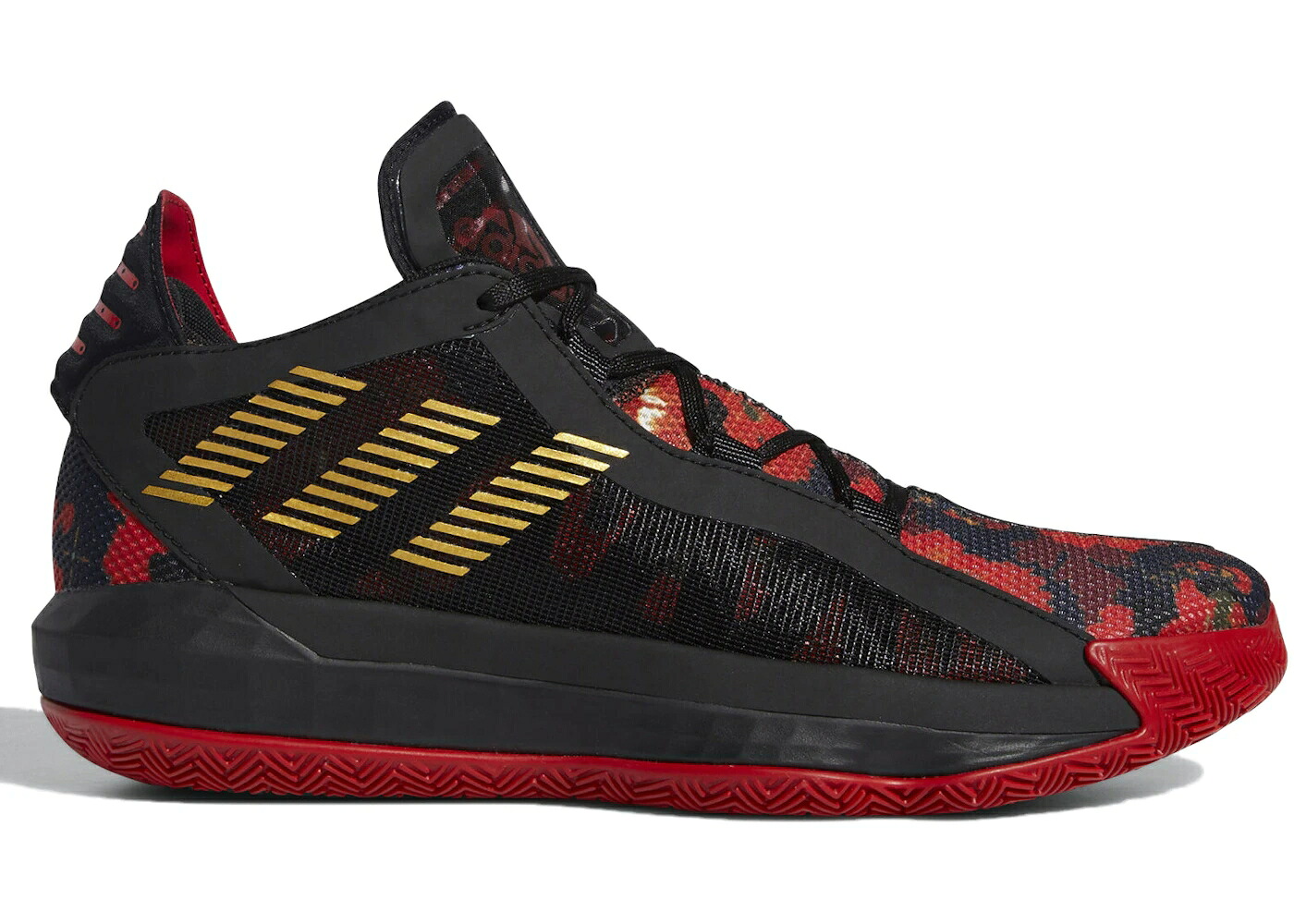 アディダス シティ コア 黒色 ブラック ゴールド スニーカー メンズ ADIDAS DAME 6 FORBIDDEN CITY / CORE BLACK GOLD METALLIC SCARLET｜スニケス