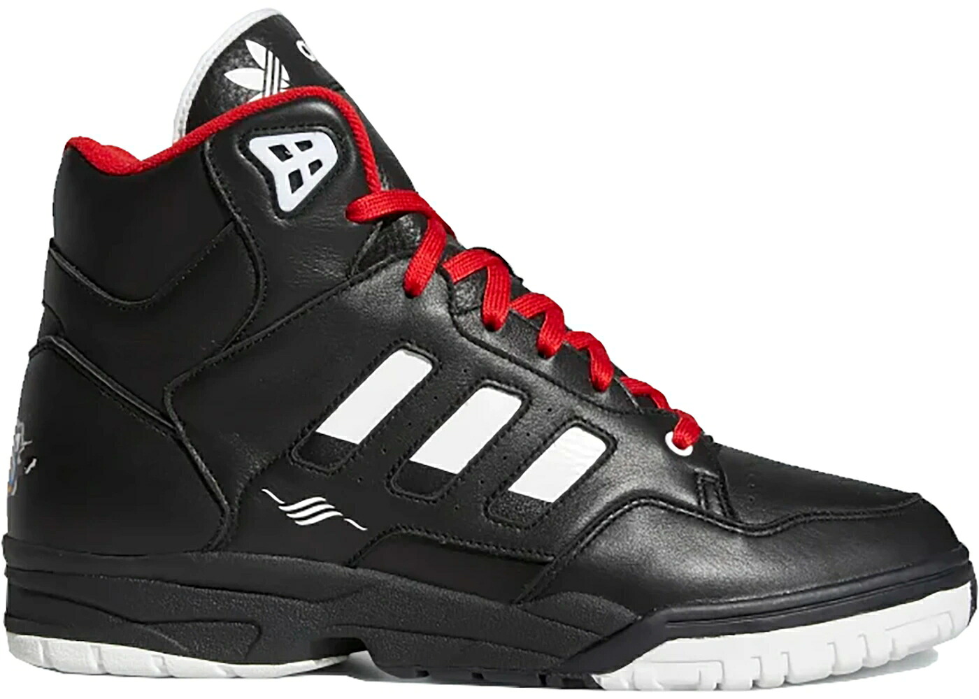 アディダス トルション ミッド コア 黒色 ブラック 白色 ホワイト & スニーカー メンズ ADIDAS TORSION ARTILLERY MID KID CUDI X BILL TED / CORE BLACK CLOUD WHITE SCARLET｜スニケス