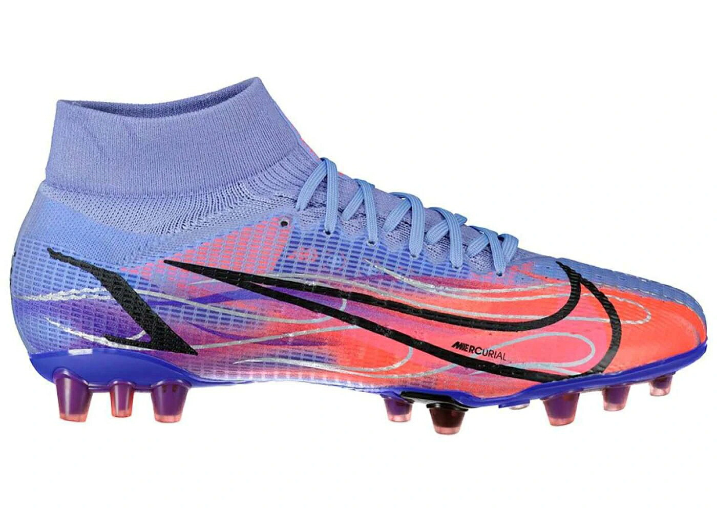 ナイキ フレームス 藍色 インディゴ バースト スニーカー メンズ NIKE MERCURIAL SUPERFLY 8 FG KYLIAN MBAPPE FLAMES (PURPLE SOLE) / LIGHT THISTLE INDIGO BURST｜スニケス