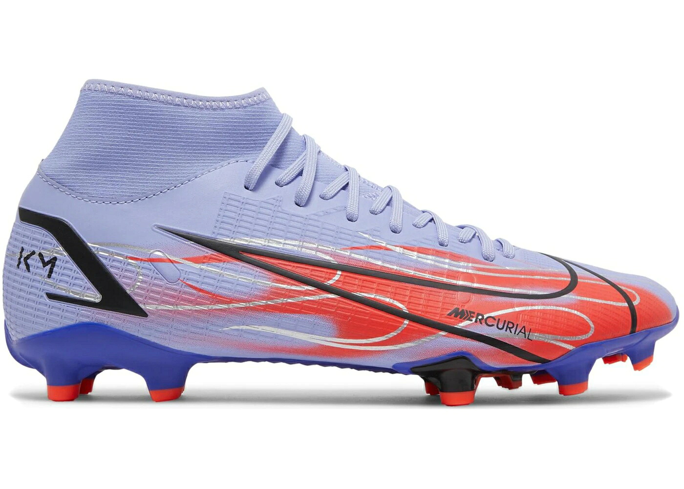 ナイキ フレームス 赤 赤いこと 藍色 インディゴ はち切れる スニーカー メンズ NIKE MERCURIAL SUPERFLY 8 MG KYLIAN MBAPPE FLAMES (PURPLE RED SOLE) / LIGHT THISTLE INDIGO BURST