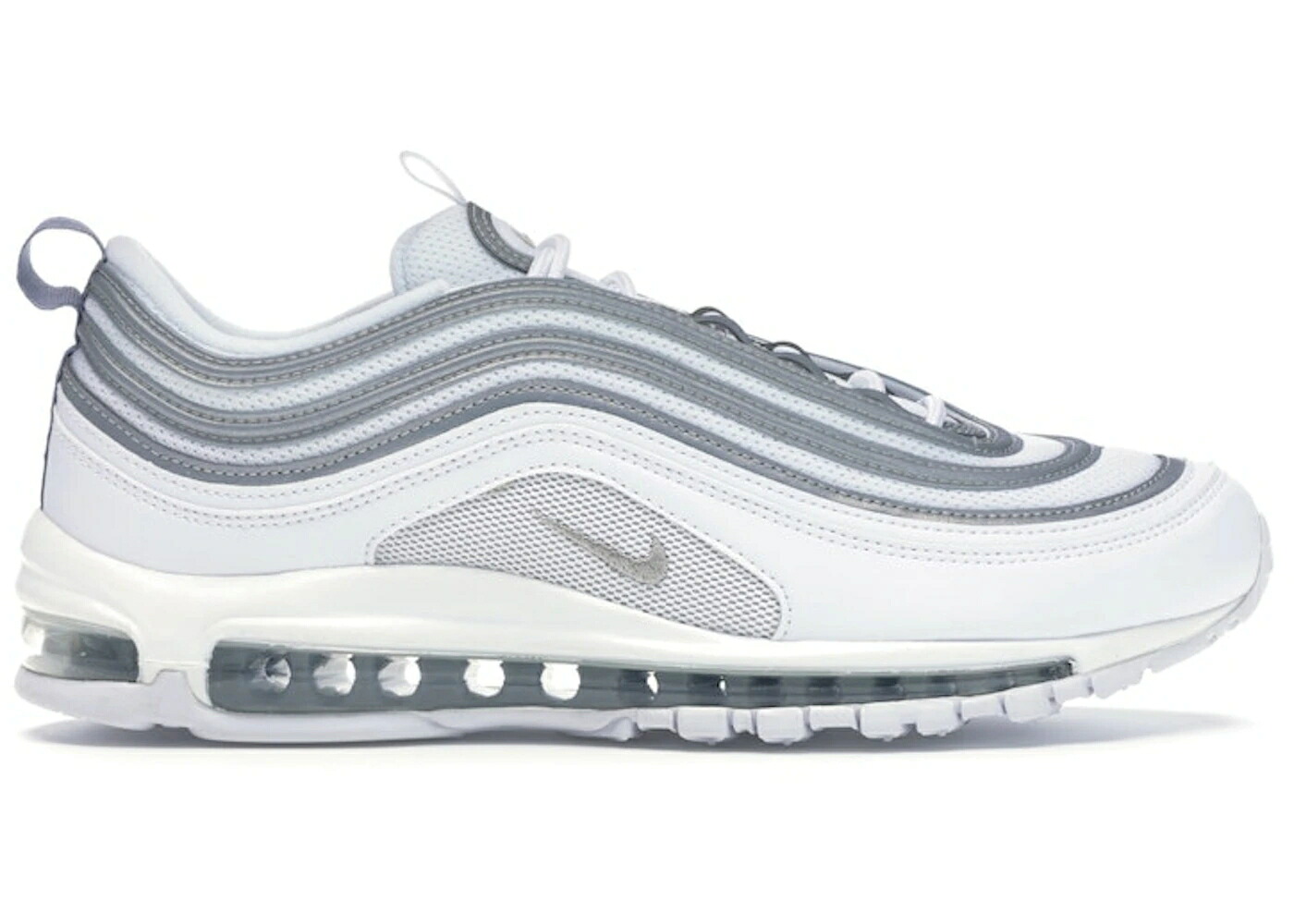 ナイキ マックス 白色 ホワイト 銀色 シルバー 灰色 グレー エアマックス スニーカー メンズ NIKE AIR MAX 97 WHITE REFLECT SILVER / WHITE WOLF GREY REFLECT SILVER｜スニケス
