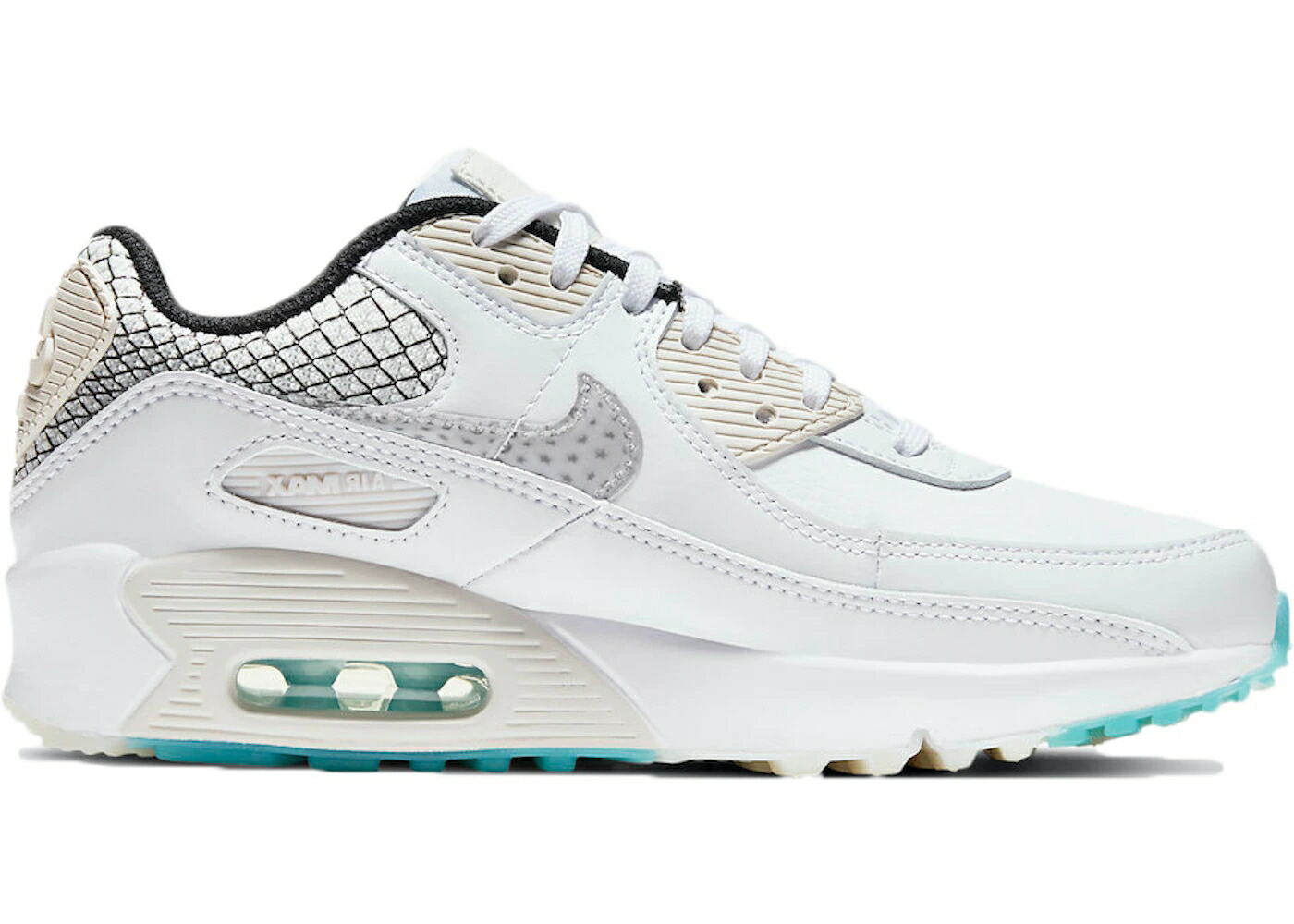 ナイキ マックス ヒール 白色 ホワイト 黒色 ブラック エアマックス ジュニア キッズ NIKE AIR MAX 90 NETTED HEEL (GS) / WHITE BLACK TEAL ベビー マタニティ スニーカー