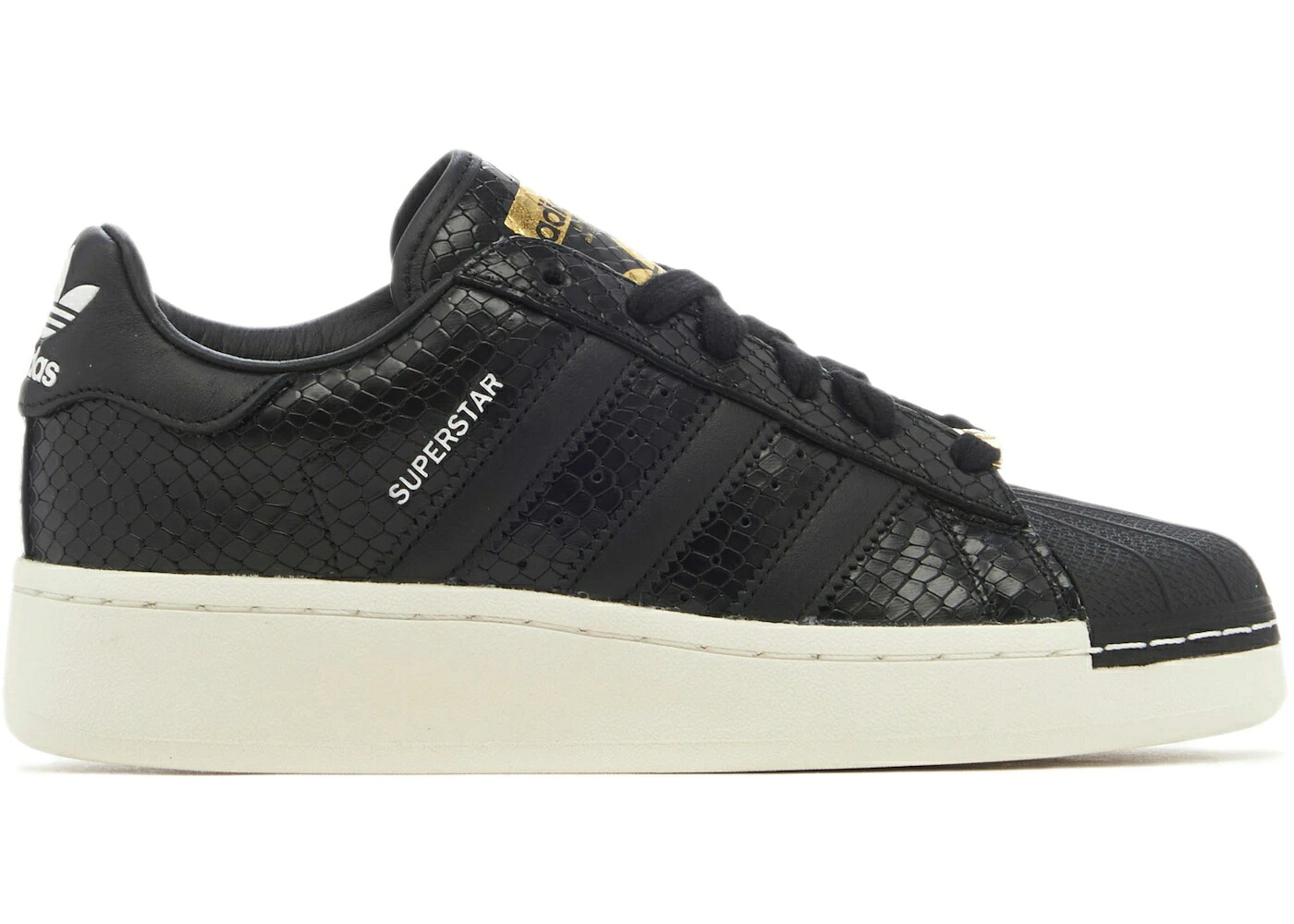 アディダス はやりっ児 黒いこと 黒いこと 中核グループ ゴールド スニーカー メンズ ADIDAS SUPERSTAR XLG SNAKESKIN BLACK / CORE BLACK CORE BLACK GOLD