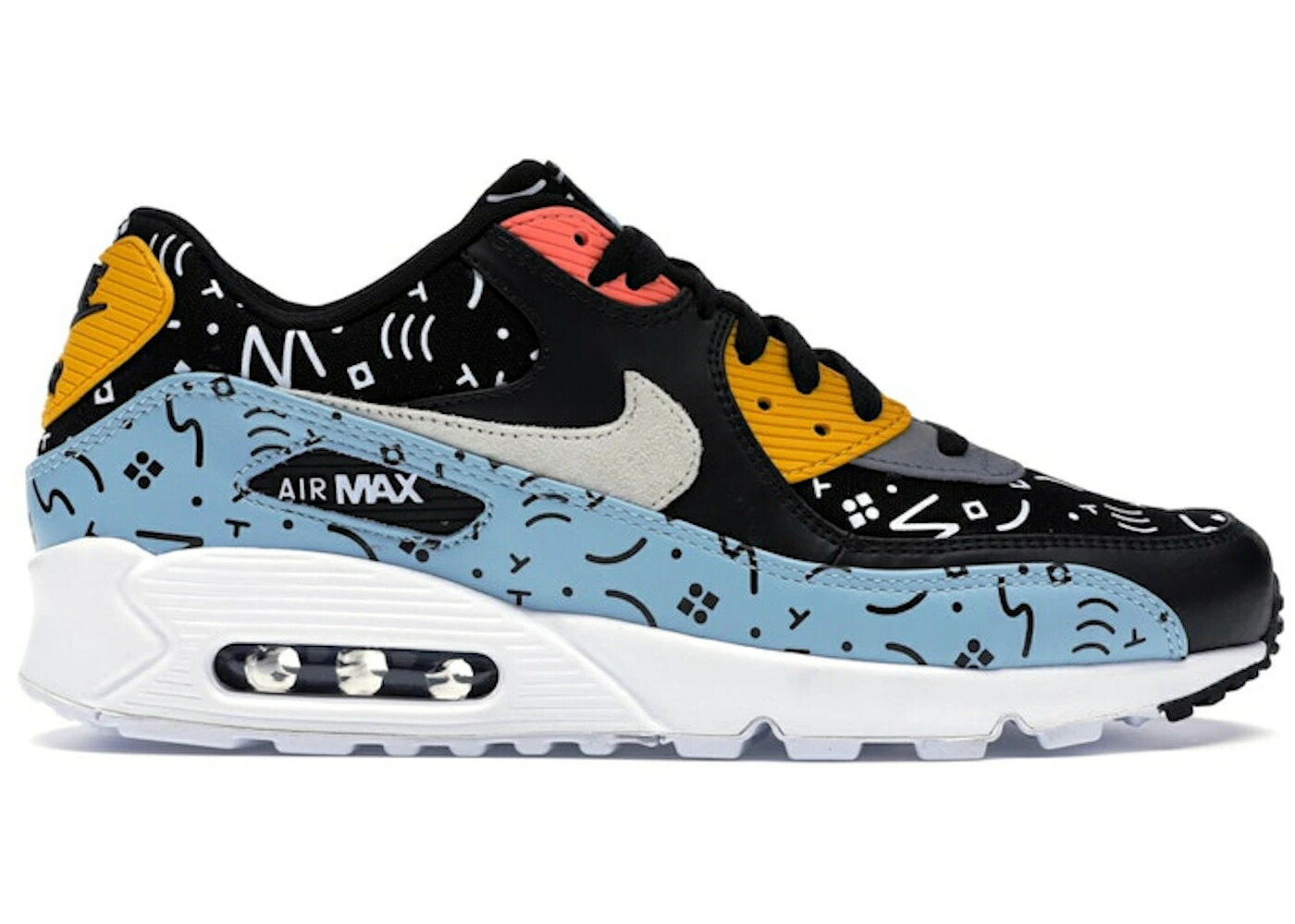 ナイキ マックス 黒色 ブラック クリムゾン エアマックス スニーカー メンズ NIKE AIR MAX 90 RANDOM SCRIBBLES / OCEAN BLISS BLACK CRIMSON BLISS｜スニケス