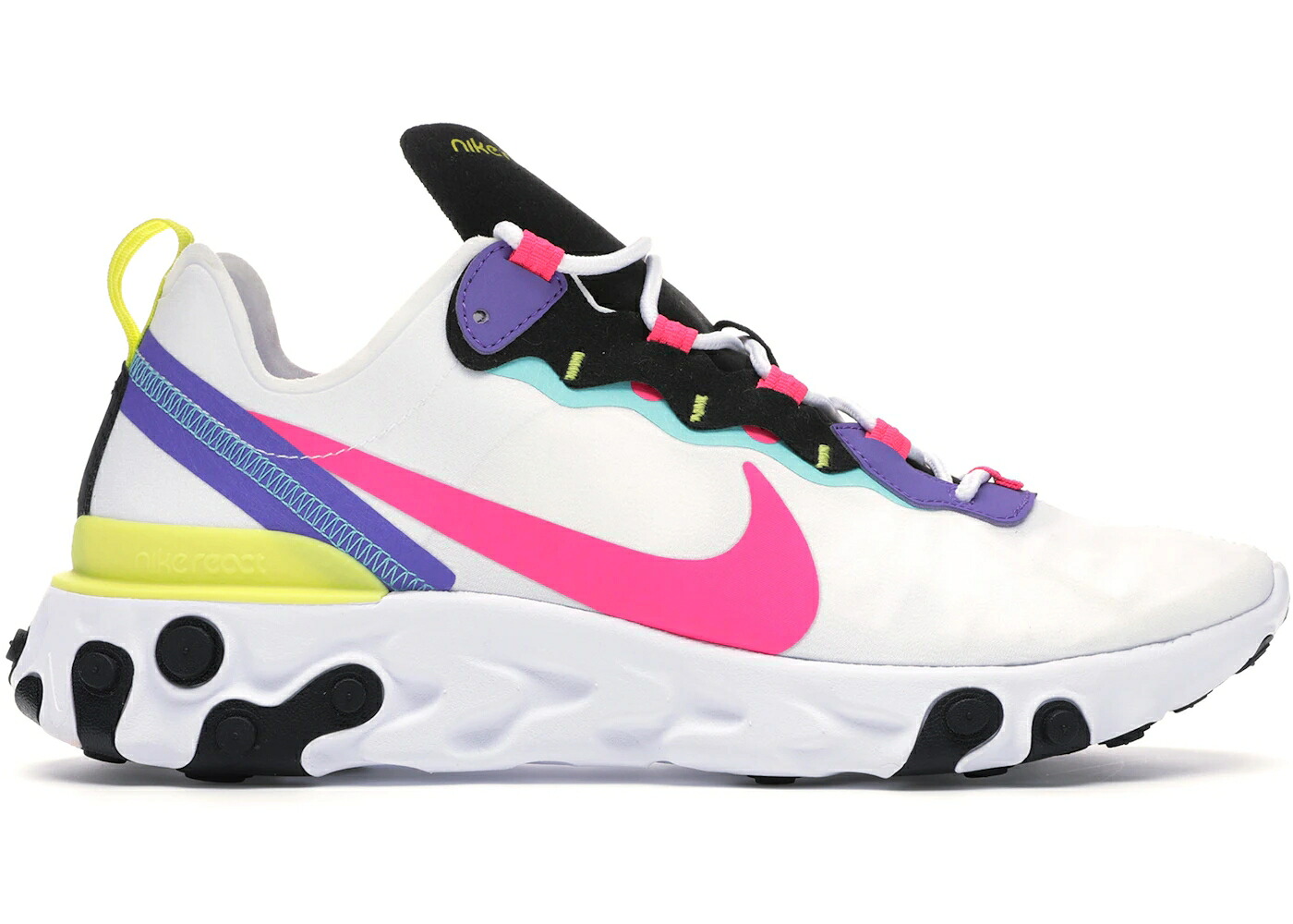 ナイキ リアクト エレメント 白色 ホワイト 紫 パープル ピンク 黒色 ブラック スニーカー メンズ NIKE REACT ELEMENT 55 WHITE PSYCHIC PURPLE HYPER PINK / WHITE BLACK PSYCHIC PURPLE HYPER