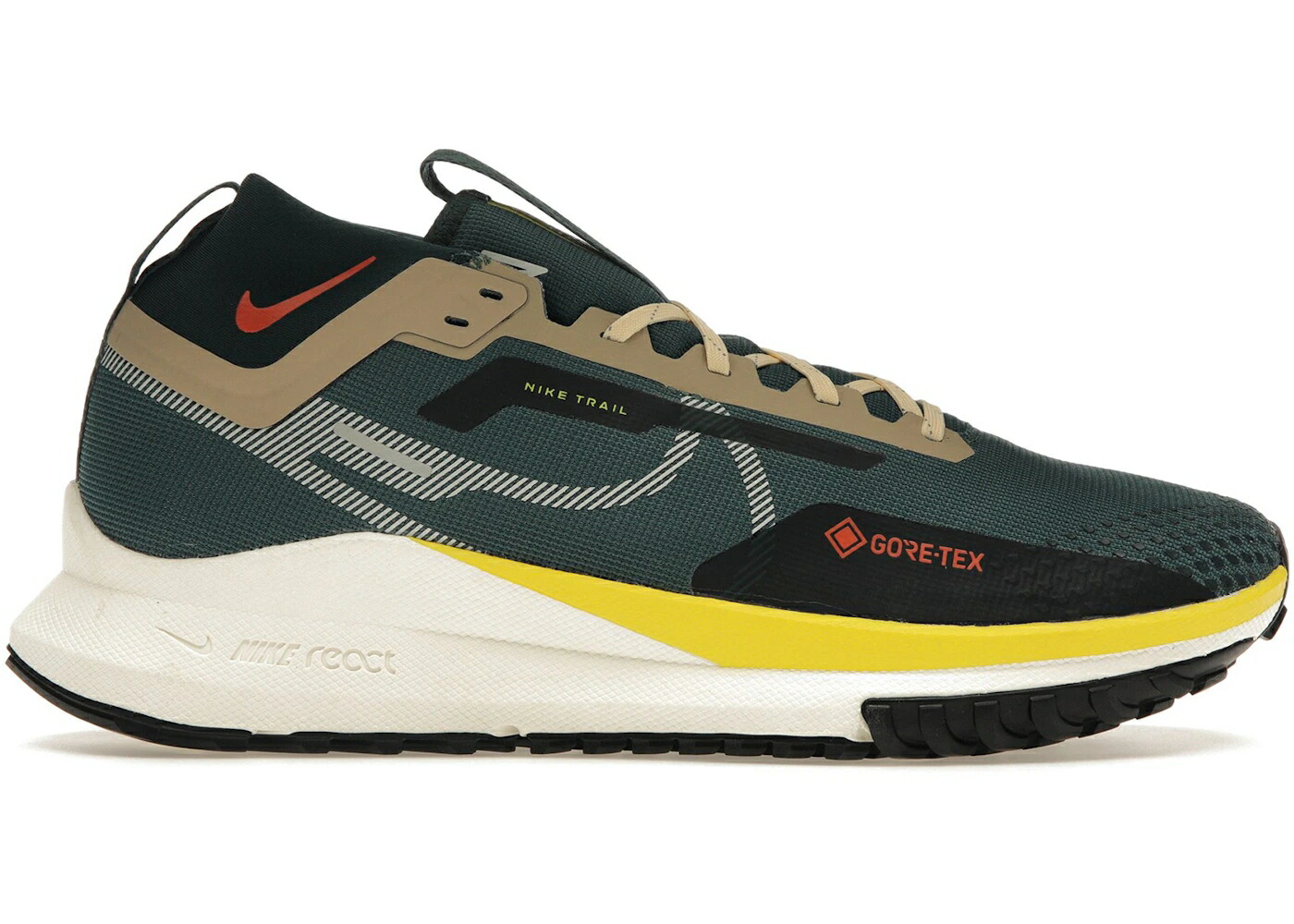ナイキ リアクト ペガサス ゴアテックス 緑 グリーン 赤 レッド プロ スニーカー メンズ NIKE REACT PEGASUS TRAIL 4 GORE-TEX NOBLE GREEN PICANTE RED / NOBLE GREEN PRO GREEN SAIL