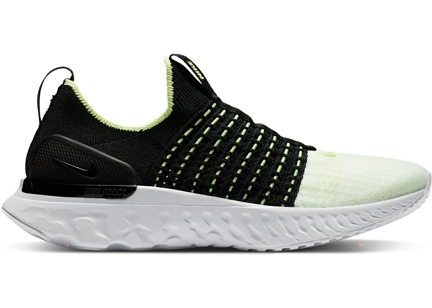 ナイキ リアクト ラン フライニット 黒色 ブラック 白色 ホワイト WOMEN'S スニーカー レディース NIKE REACT PHANTOM RUN FLYKNIT 2 BLACK BARELY VOLT (WOMEN'S) / BLACK GLACIER ICE WHITE BARELY