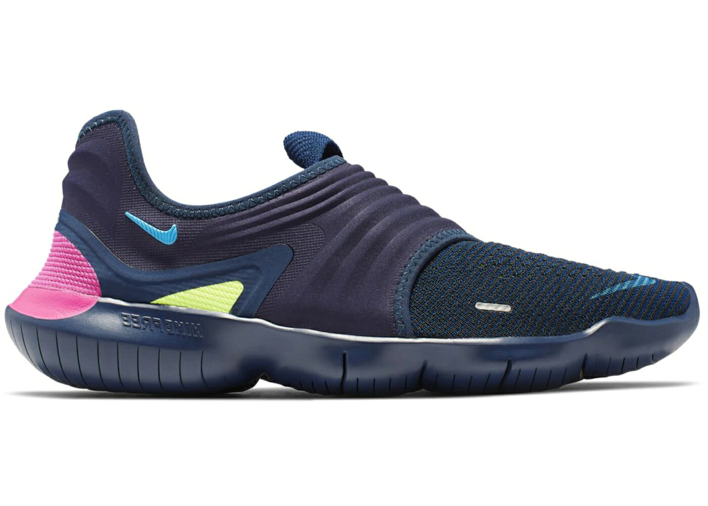 ナイキ 無償性 飛球編み物 紺色 米国海軍 スニーカー メンズ NIKE FREE RN 3 FLYKNIT MIDNIGHT NAVY / MIDNIGHT NAVY VOLT