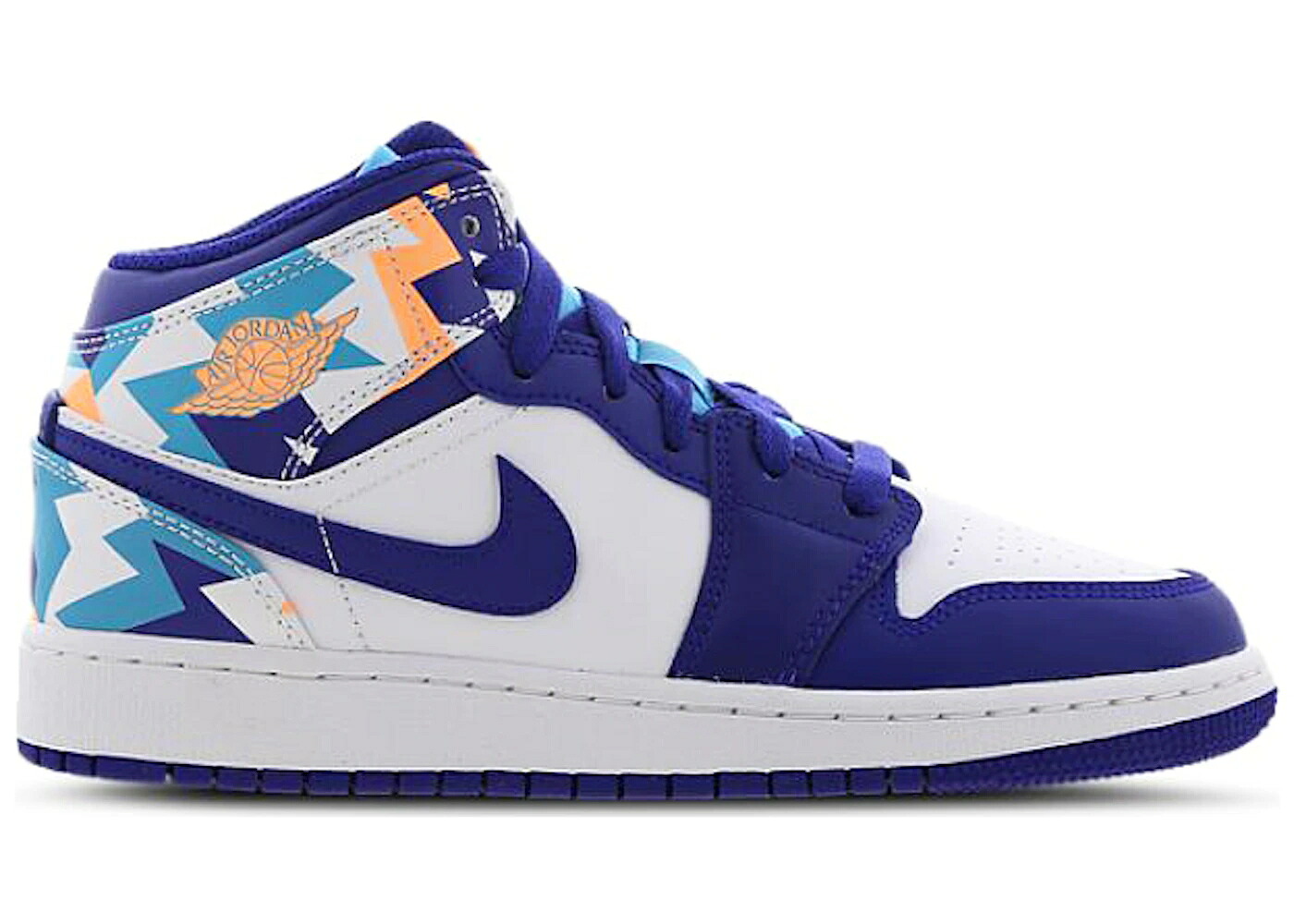 ナイキ ジョーダン ミッド 白いこと 白いこと 青み 青色 お坊っちゃん キッズ JORDAN 1 MID GEOMETRIC PRINT (GS) / WHITE BLUE MULTI もの言う花 マタニティ スニーカー