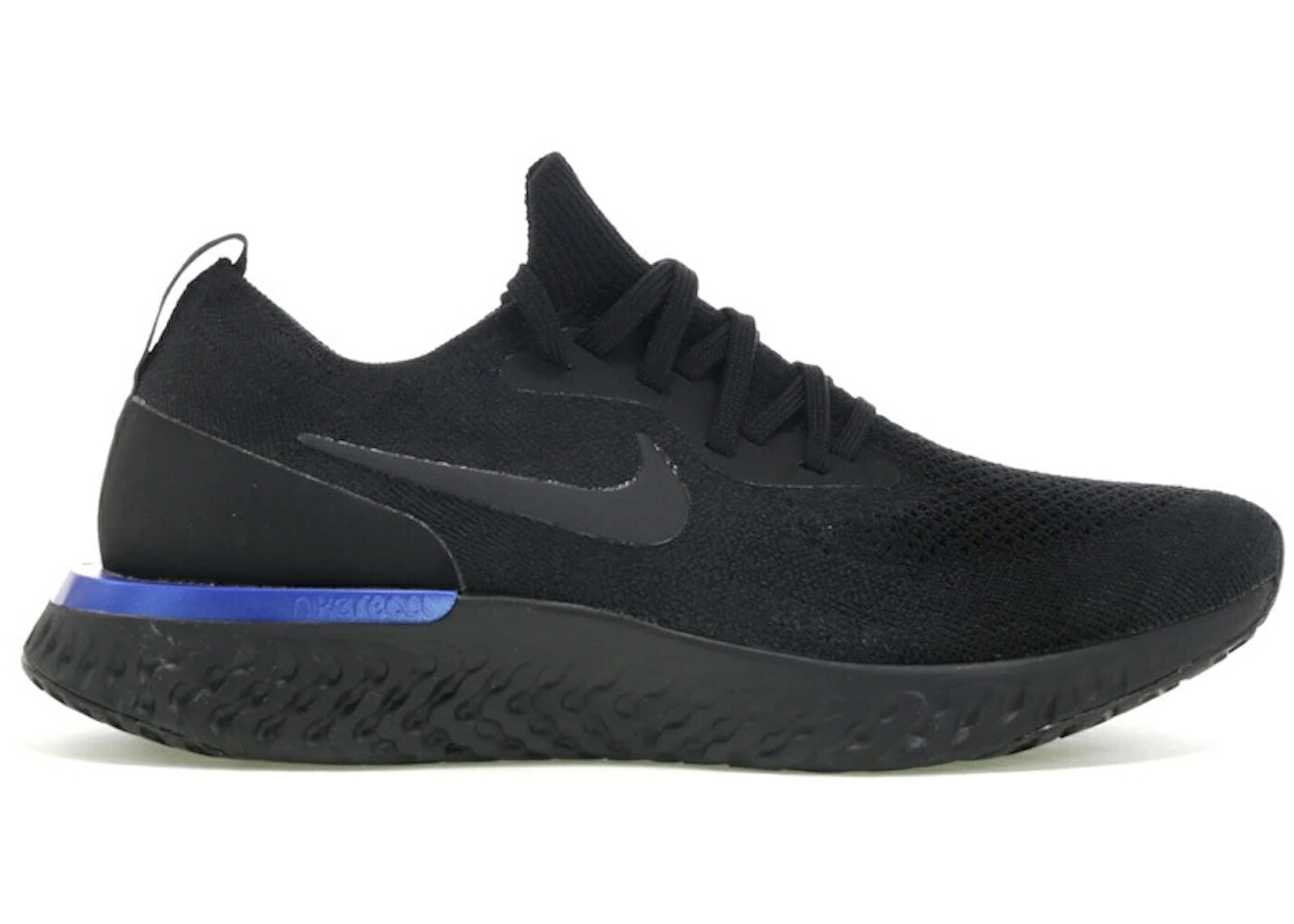 ナイキ エピック リアクト フライニット 黒色 ブラック 青色 ブルー WOMEN'S スニーカー レディース NIKE EPIC REACT FLYKNIT BLACK RACER BLUE (WOMEN'S) / BLACK BLACK RACER BLUE｜スニケス