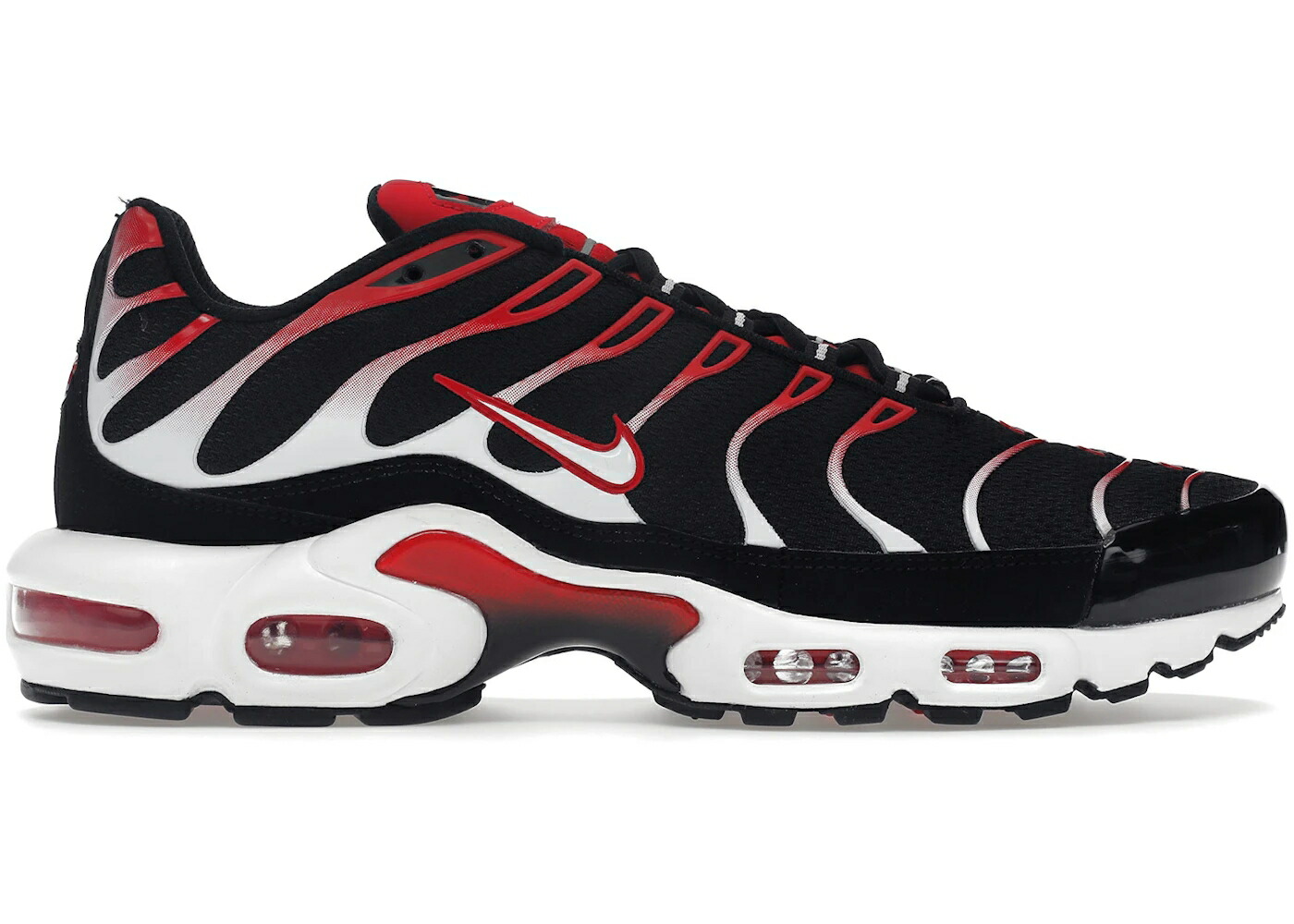 ナイキ マックス 黒色 ブラック 白色 ホワイト 赤 レッド エアマックスプラス スニーカー メンズ NIKE AIR MAX PLUS BLACK WHITE UNIVERSITY RED / BLACK WHITE UNIVERSITY RED