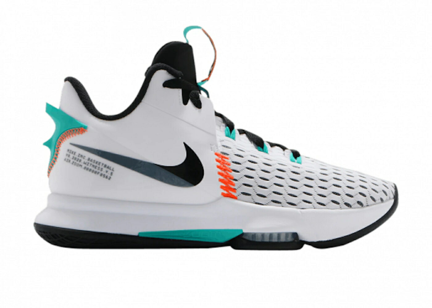 ナイキ レブロン 白色 ホワイト 翡翠 ジェード 橙 オレンジ ウィットネス スニーカー メンズ NIKE LEBRON WITNESS 5 WHITE CLEAR JADE / WHITE CLEAR JADE TOTAL ORANGE|スニケス