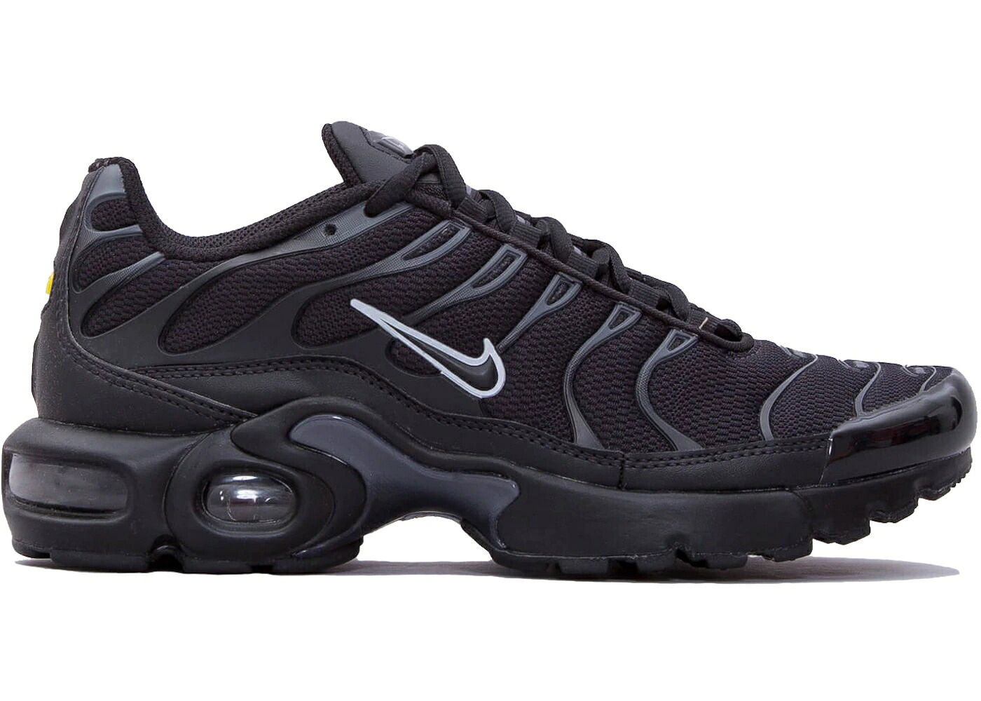 ナイキ マックス 黒色 ブラック ピュア プラチナム エアマックスプラス ジュニア キッズ NIKE AIR MAX PLUS BLACK PURE PLATINUM (GS) / BLACK BLACK PURE PLATINUM ベビー マタニティ スニーカー｜スニケス